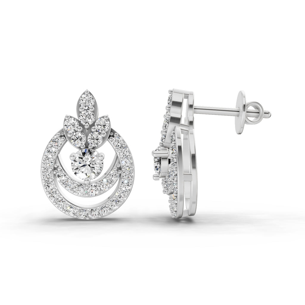 0.91 Carat Diamond Halo Cluster Stud Earrings 14K - White Gold