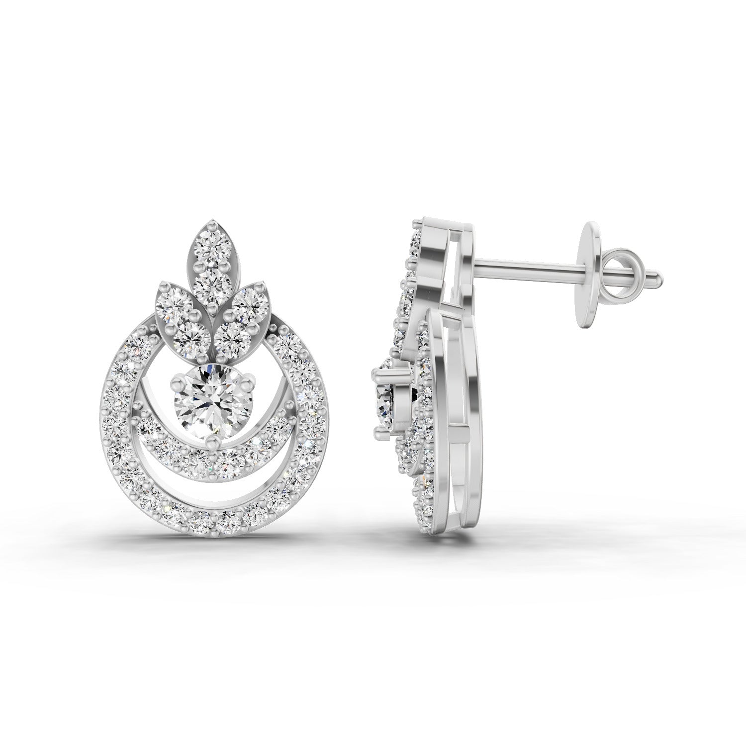 0.91 Carat Diamond Halo Cluster Stud Earrings 14K - White Gold