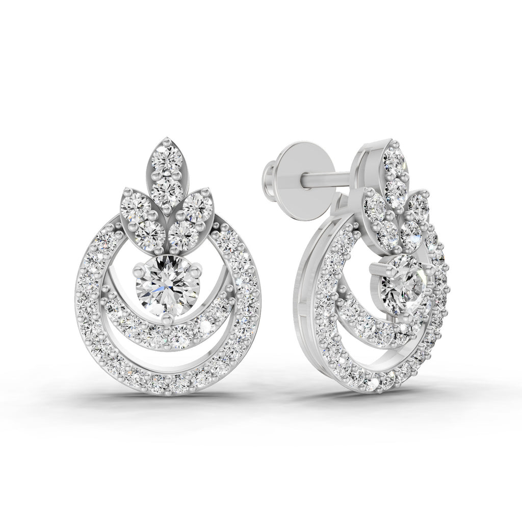 0.91 Carat Diamond Halo Cluster Stud Earrings 14K - White Gold