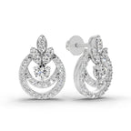 0.91 Carat Diamond Halo Cluster Stud Earrings 14K - White Gold