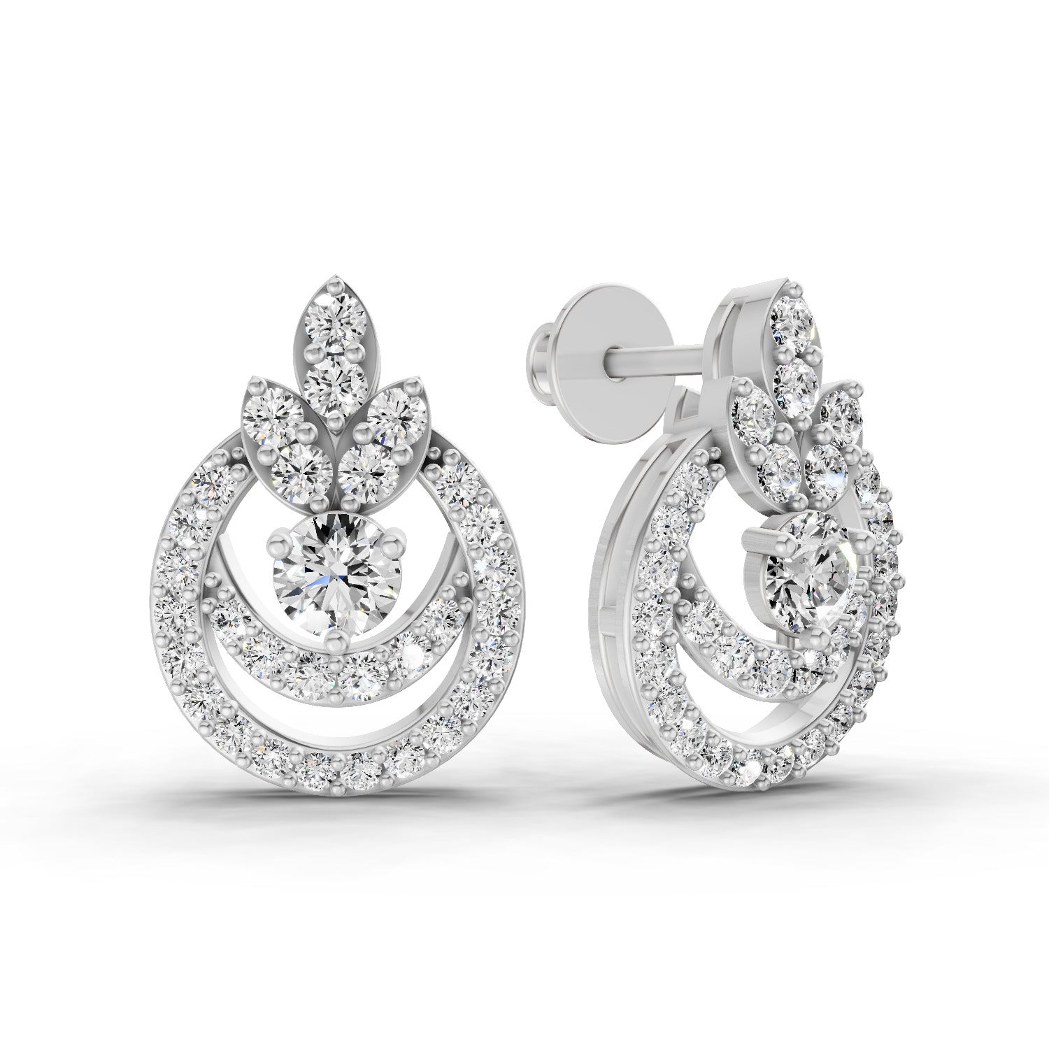 0.91 Carat Diamond Halo Cluster Stud Earrings 14K - White Gold