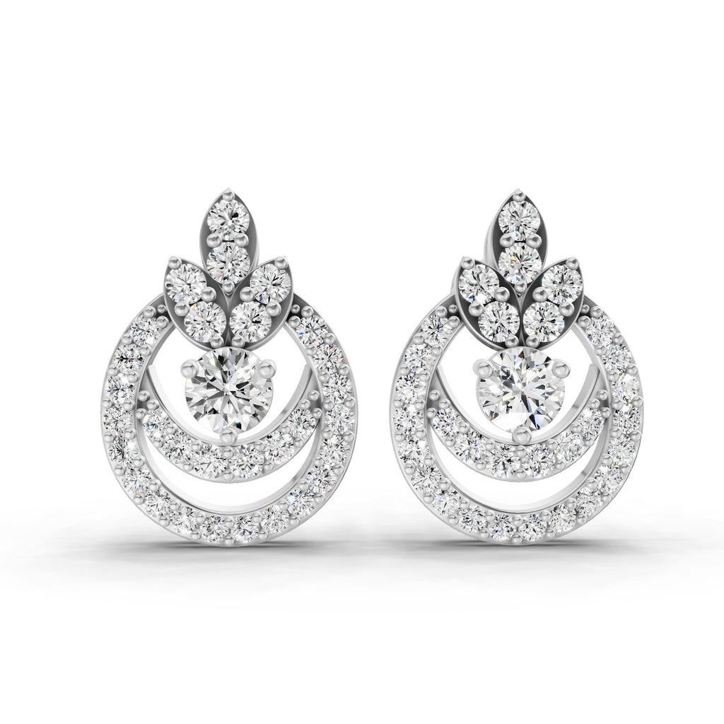 0.91 Carat Diamond Halo Cluster Stud Earrings 14K - White Gold