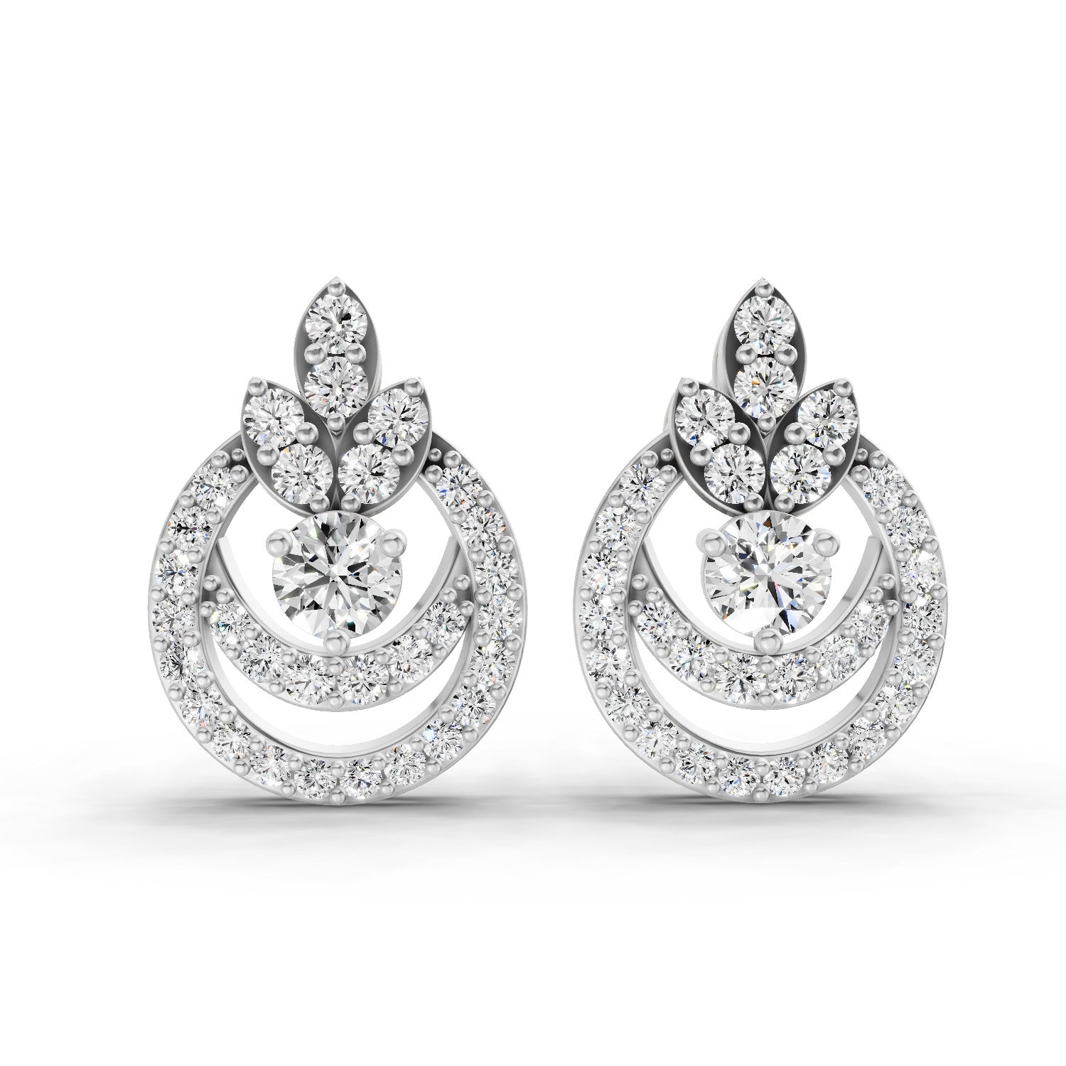 0.91 Carat Diamond Halo Cluster Stud Earrings 14K - White Gold