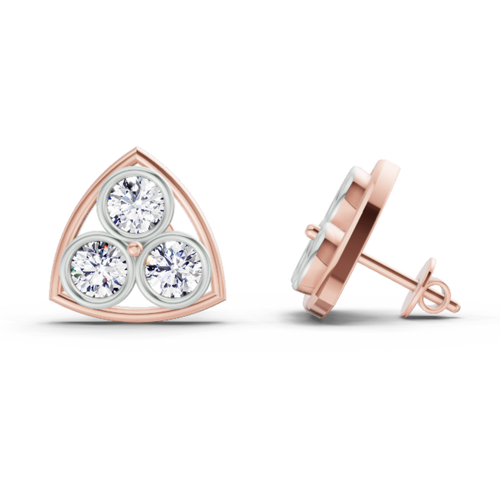 2.28 Carat Triangular Cluster Stud Earrings 14K - Rose Gold