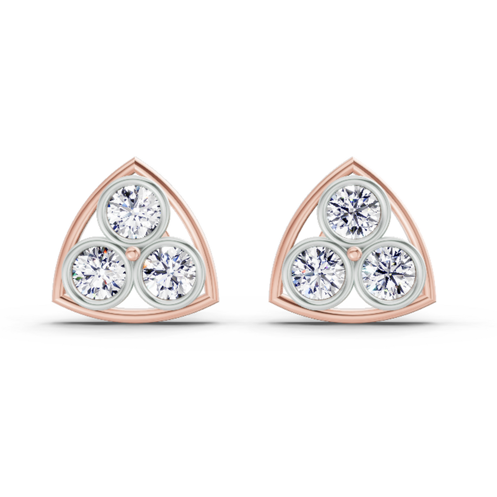 2.28 Carat Triangular Cluster Stud Earrings 14K - Rose Gold