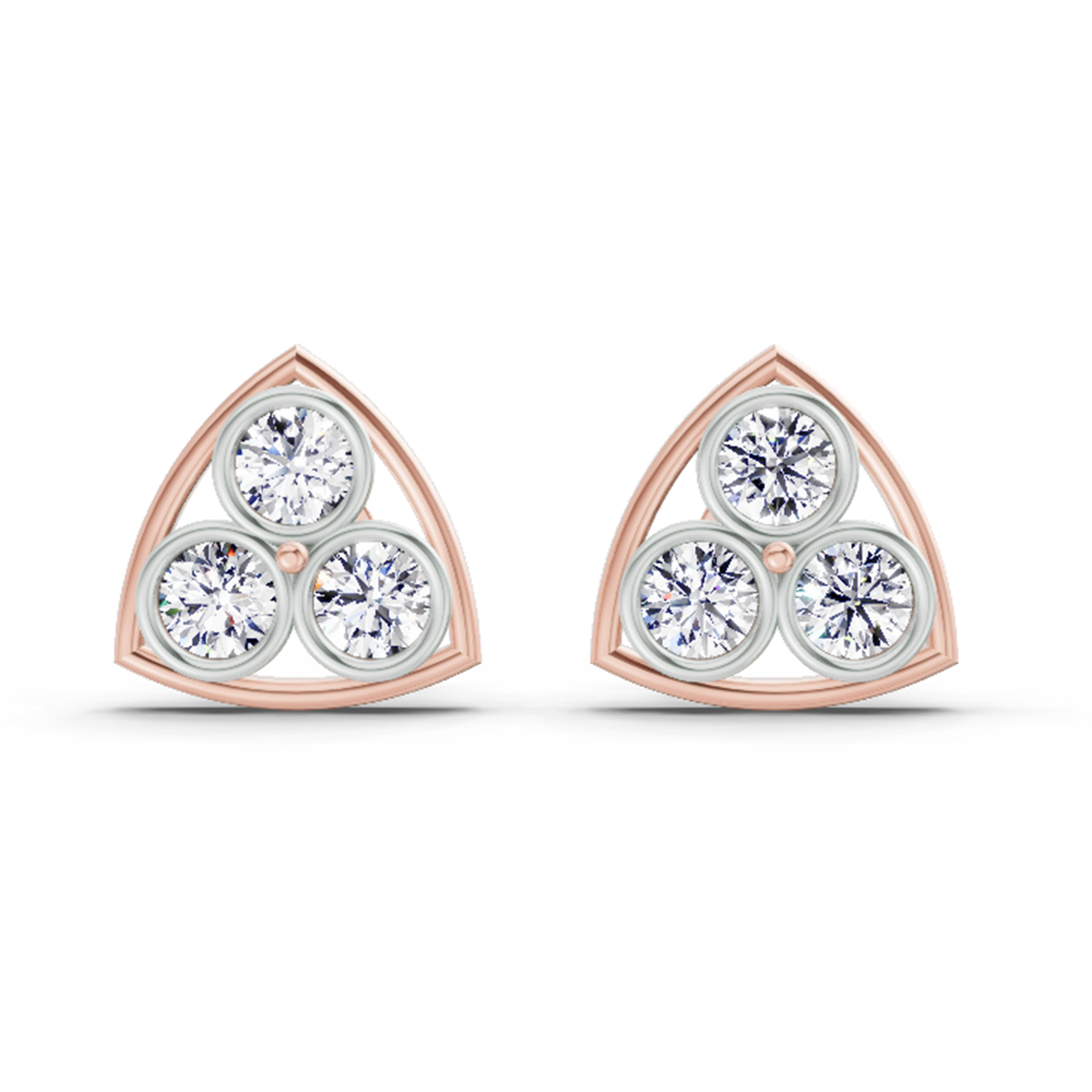2.28 Carat Triangular Cluster Stud Earrings 14K - Rose Gold