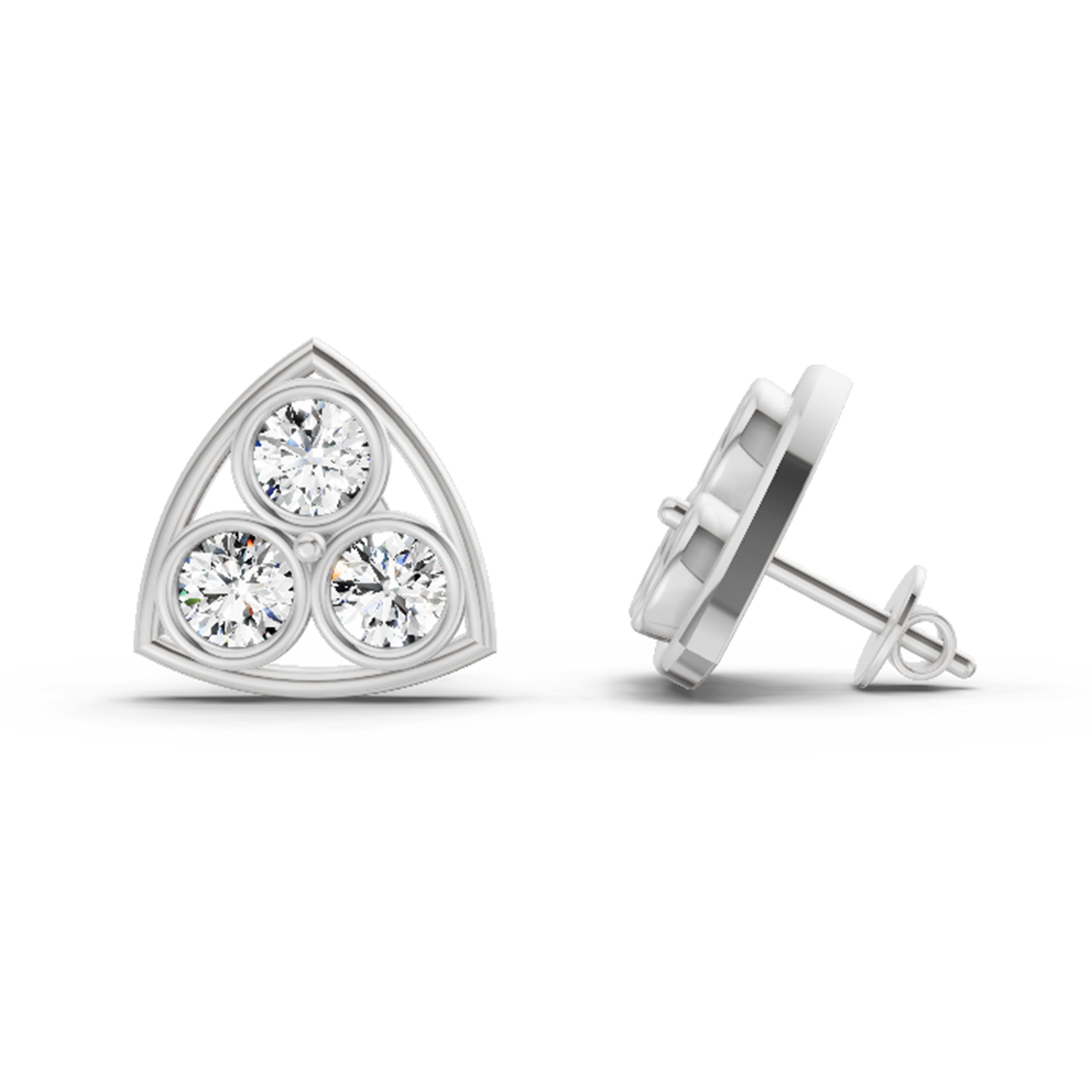 2.28 Carat Triangular Cluster Stud Earrings 14K - White Gold