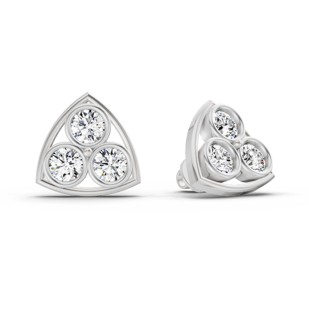 2.28 Carat Triangular Cluster Stud Earrings 14K - White Gold