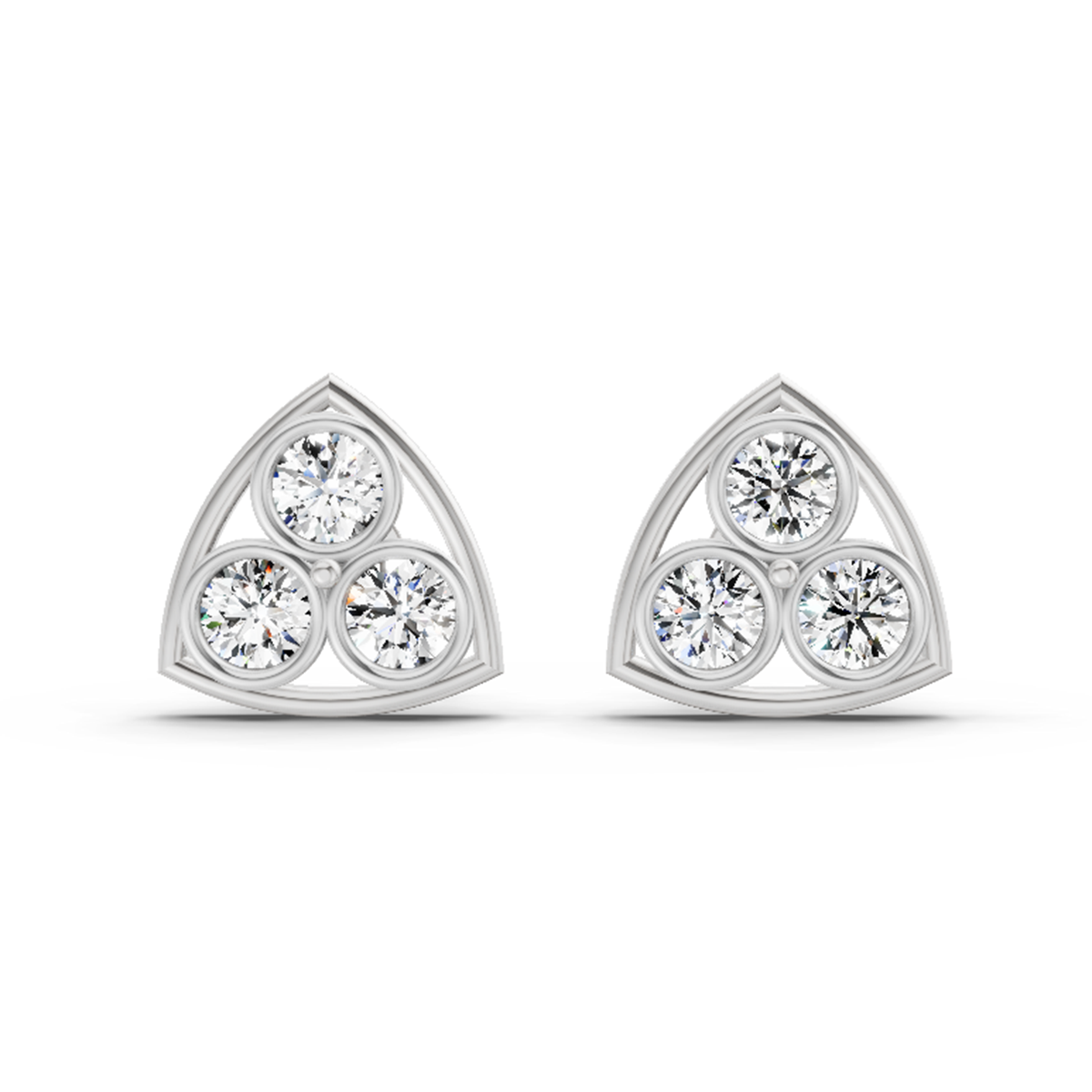 2.28 Carat Triangular Cluster Stud Earrings 14K - White Gold