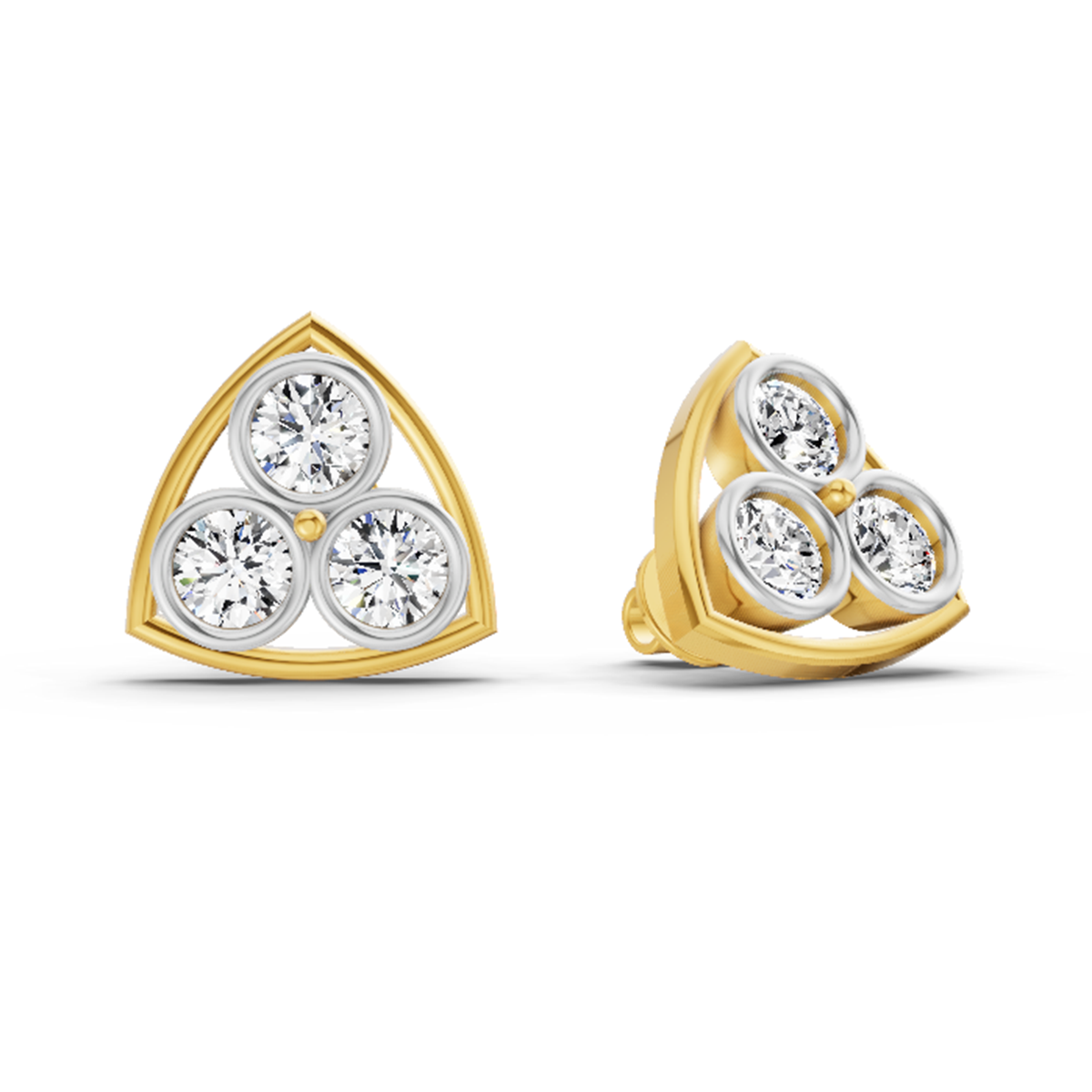2.28 Carat Triangular Cluster Stud Earrings 14K