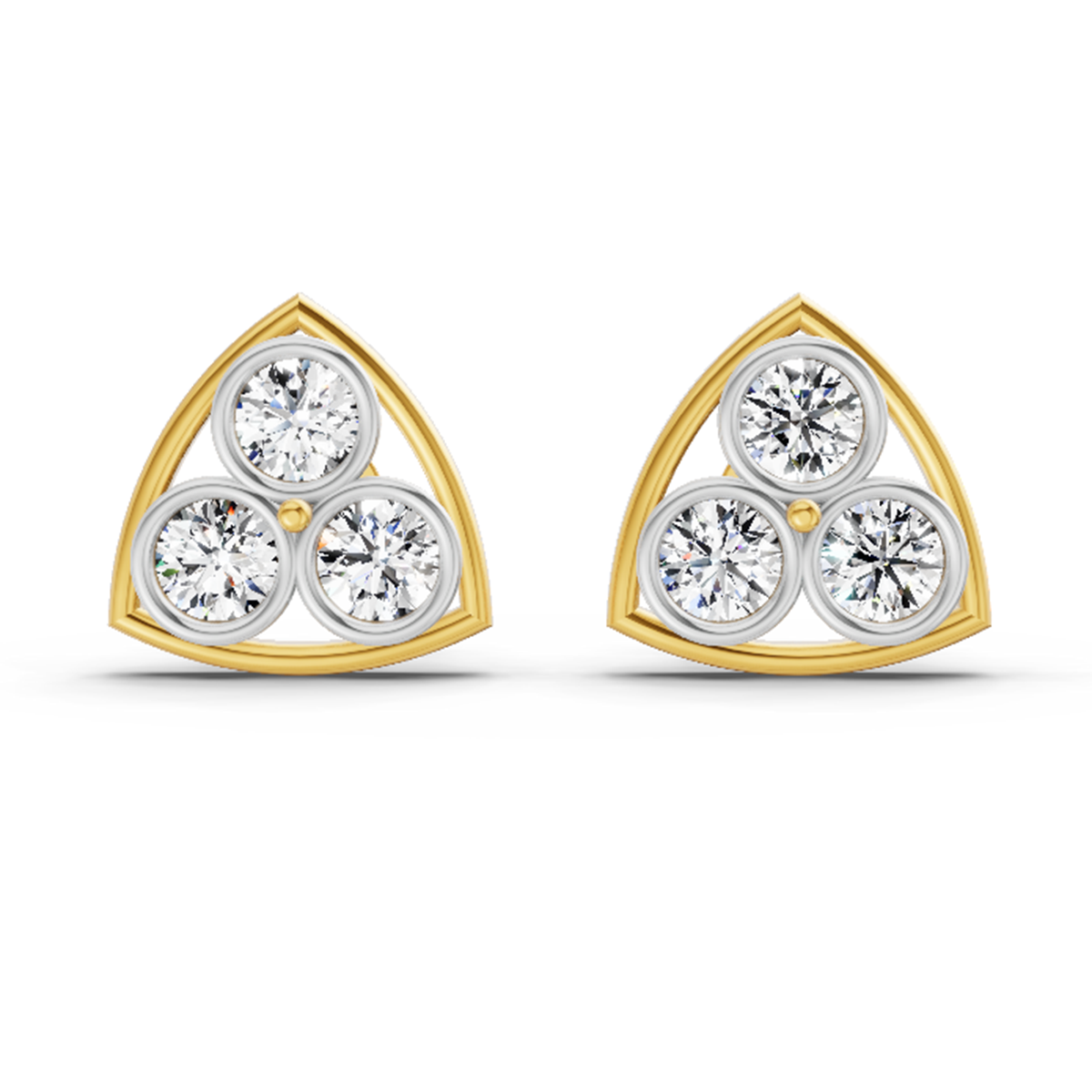 2.28 Carat Triangular Cluster Stud Earrings 14K