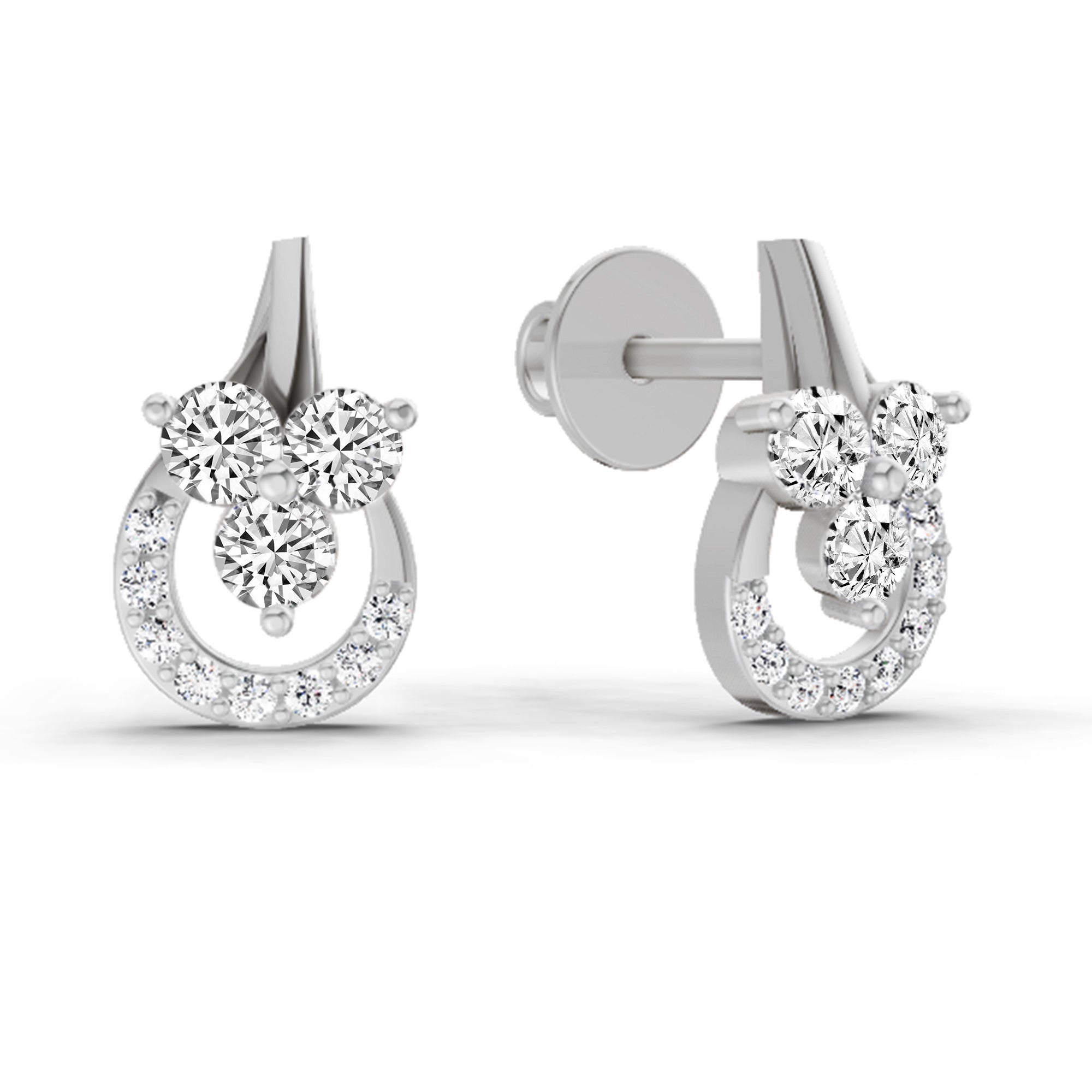 0.45 Carat Round Teardrop Stud Earrings 14K - White Gold