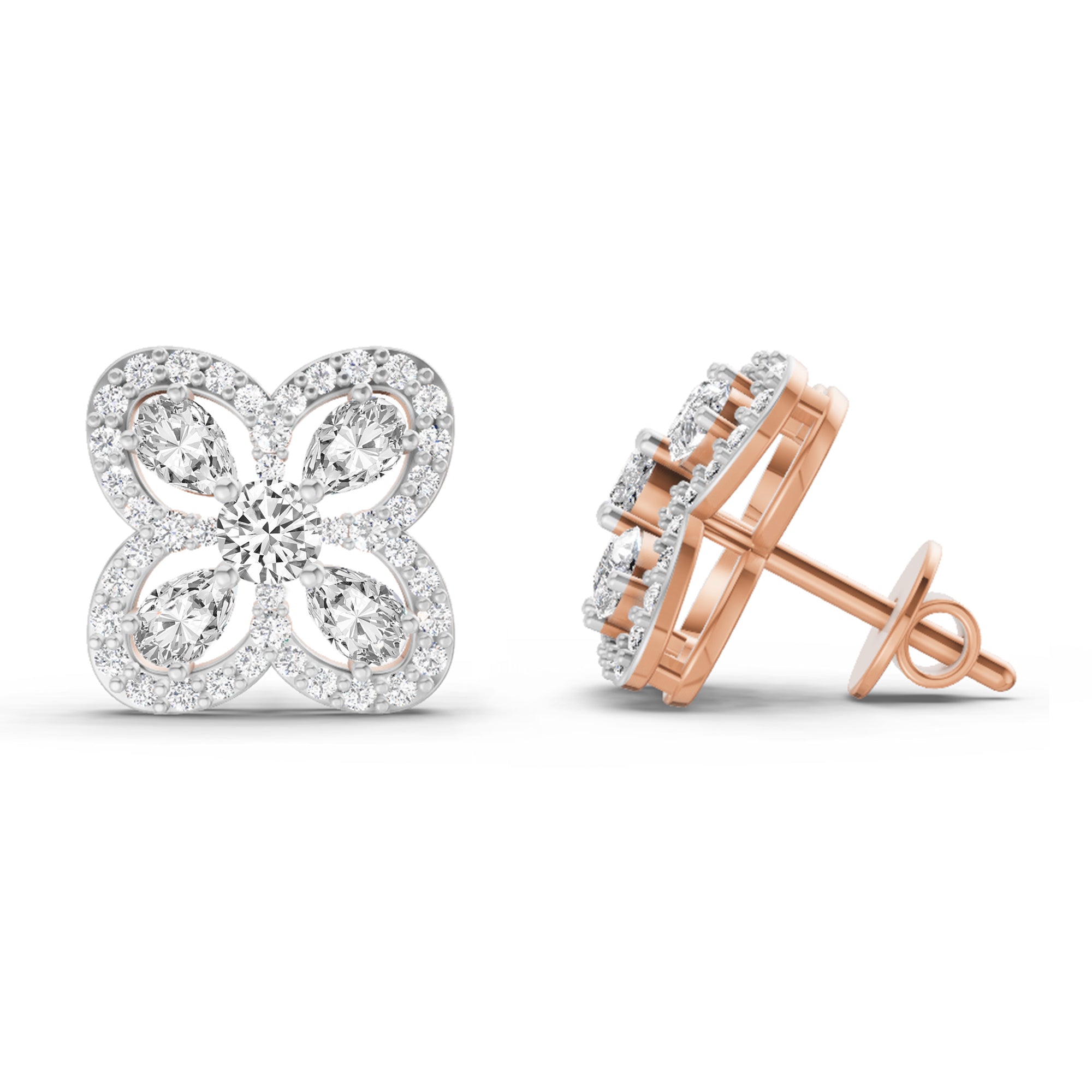0.9 Carat Round Halo Earrings 14K - Rose Gold