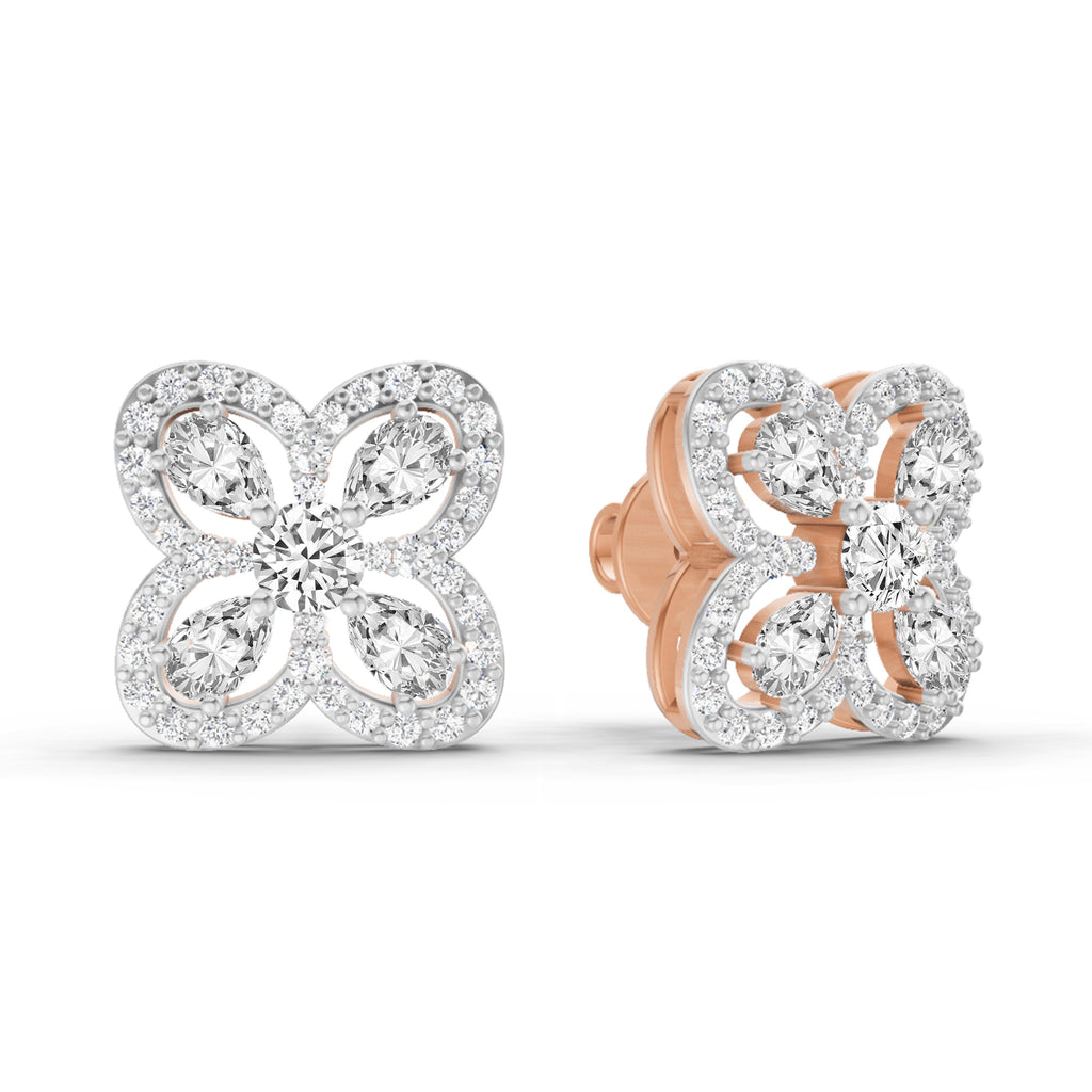 0.9 Carat Round Halo Earrings 14K - Rose Gold