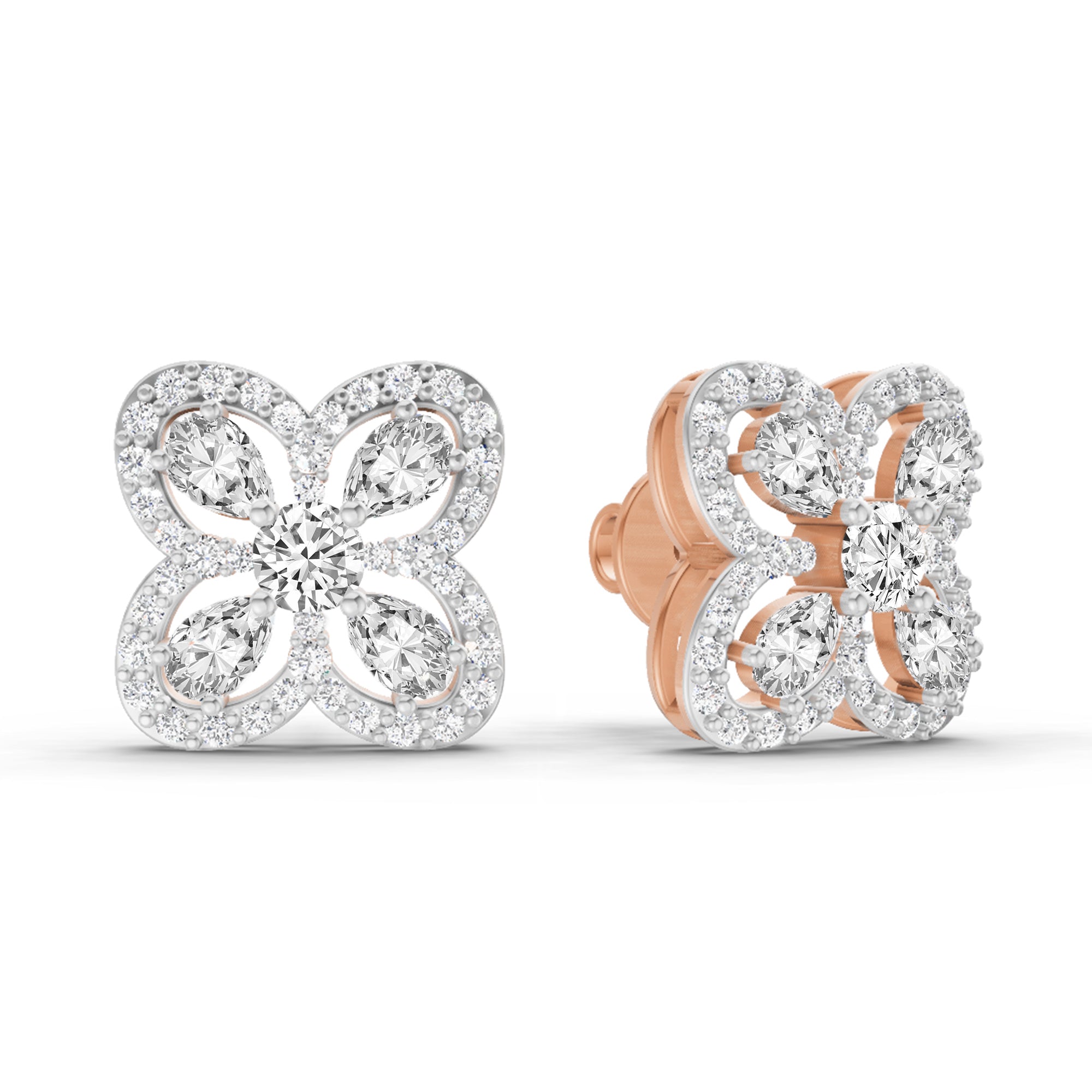 0.9 Carat Round Halo Earrings 14K - Rose Gold