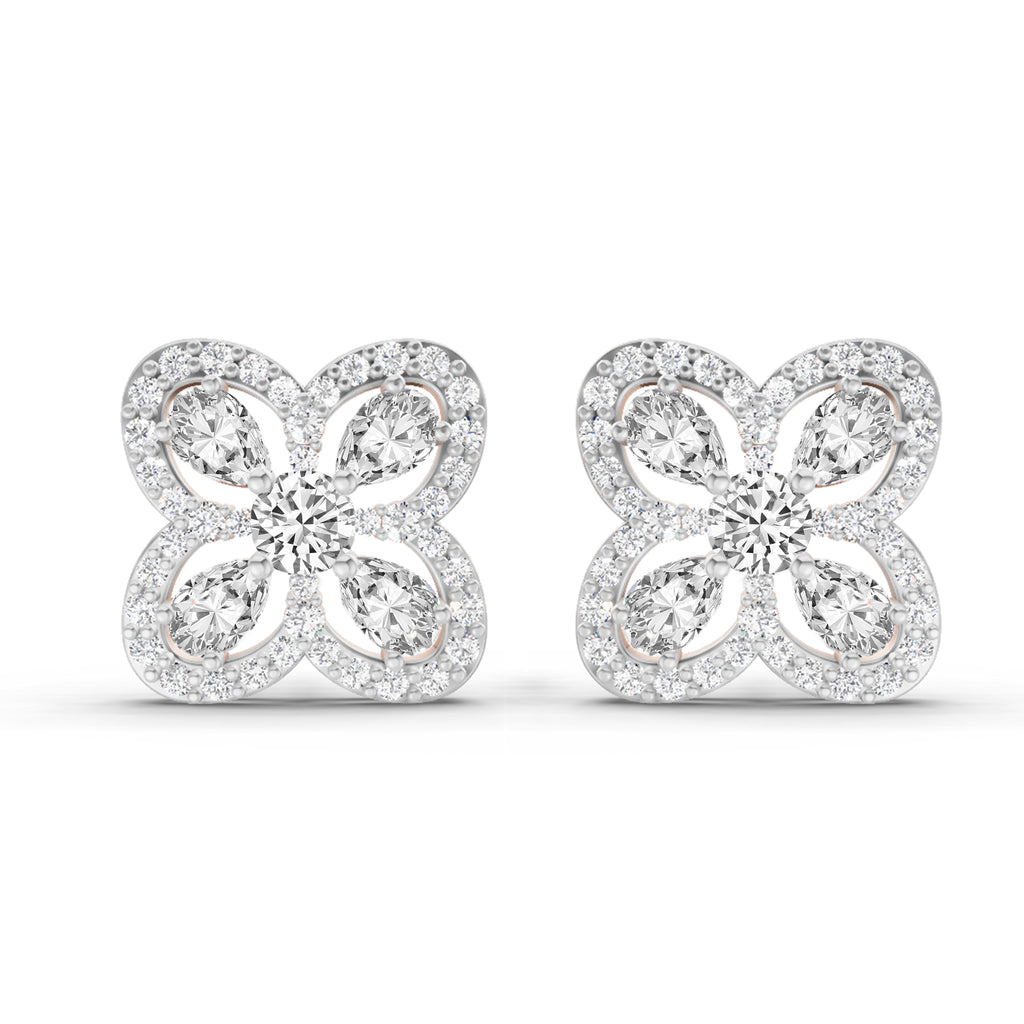 0.9 Carat Round Halo Earrings 14K - Rose Gold