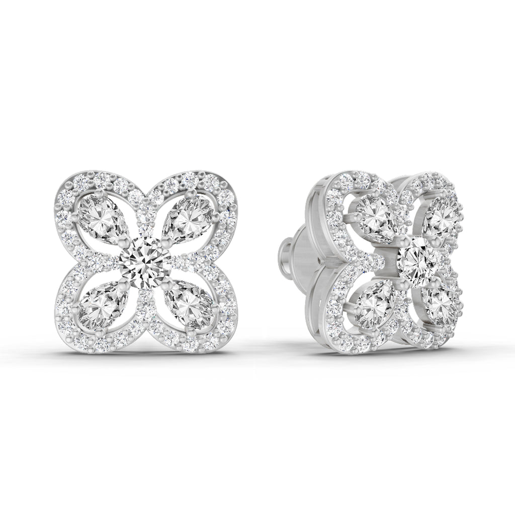 0.9 Carat Round Halo Earrings 14K - White Gold