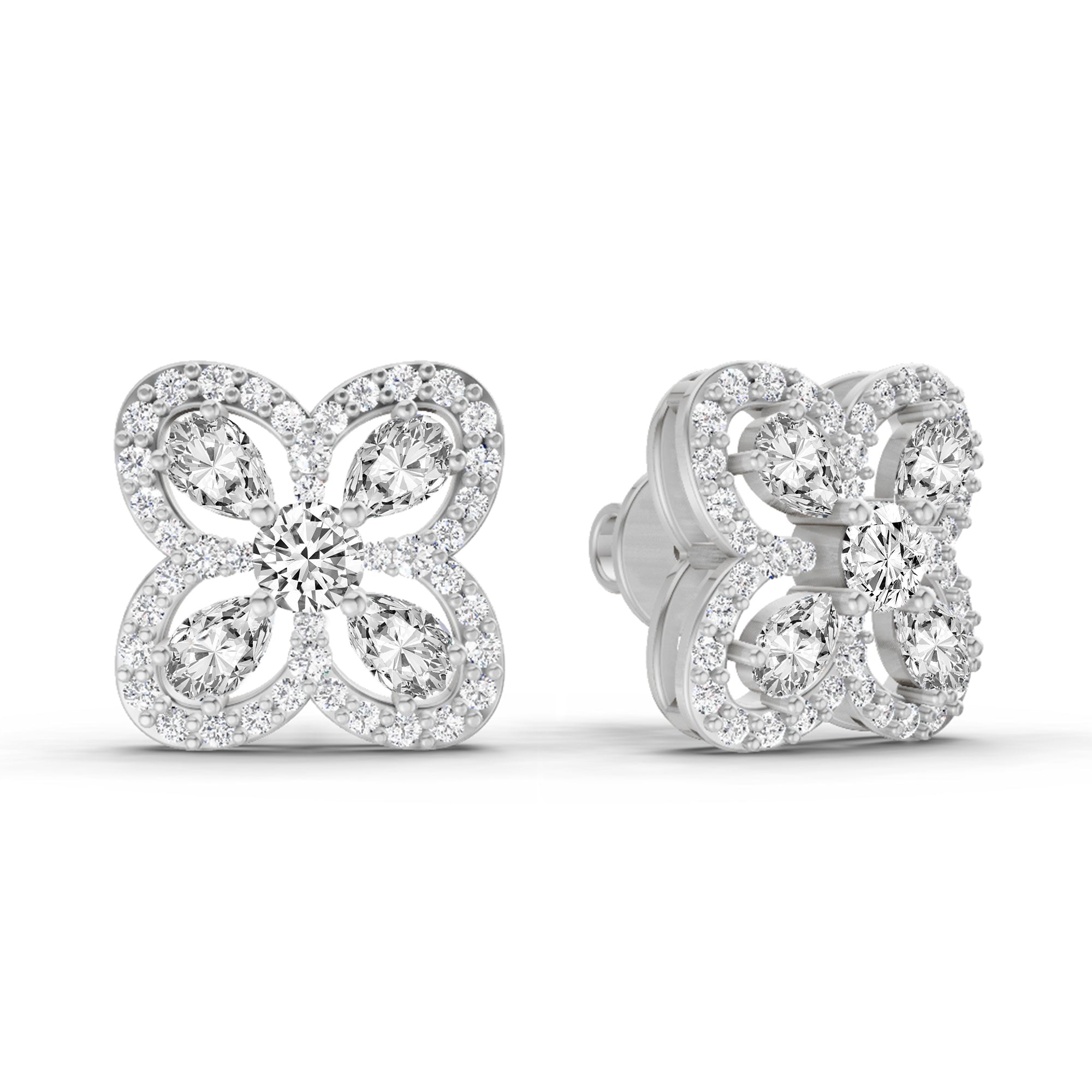 0.9 Carat Round Halo Earrings 14K - White Gold