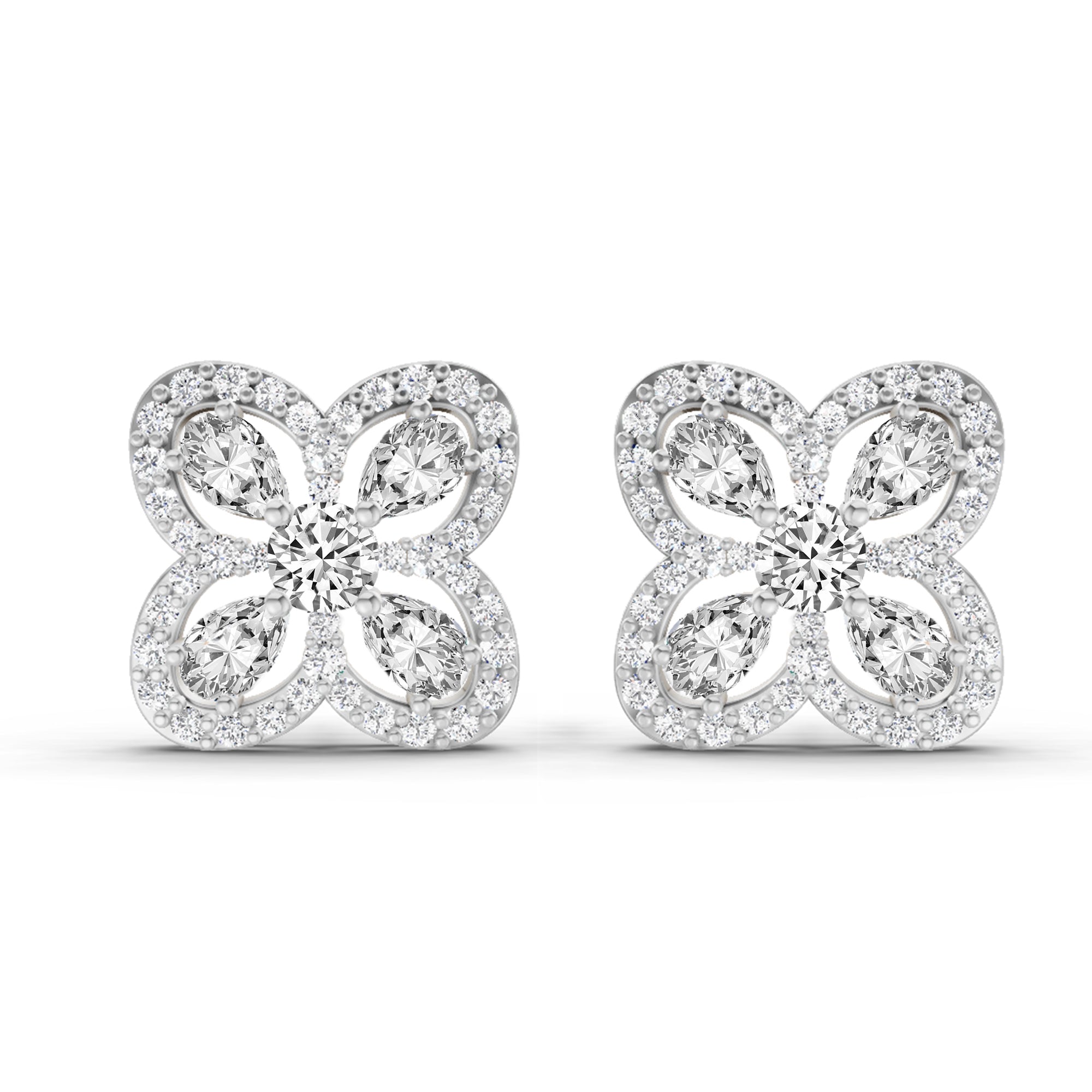 0.9 Carat Round Halo Earrings 14K - White Gold