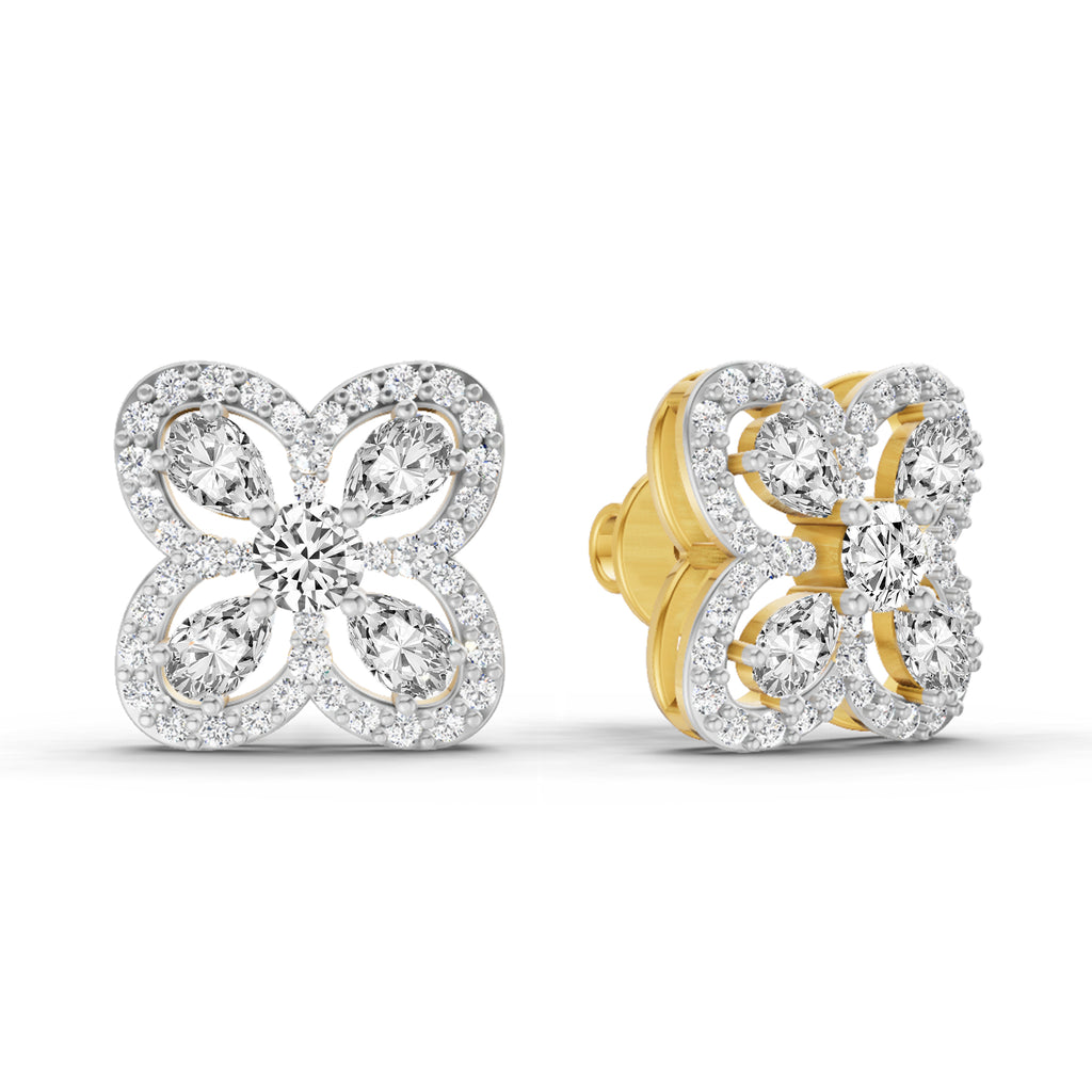 0.9 Carat Round Halo Earrings 14K