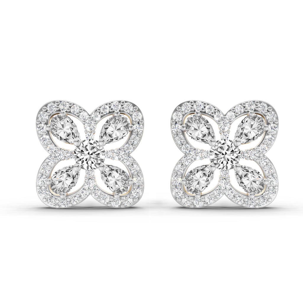 0.9 Carat Round Halo Earrings 14K