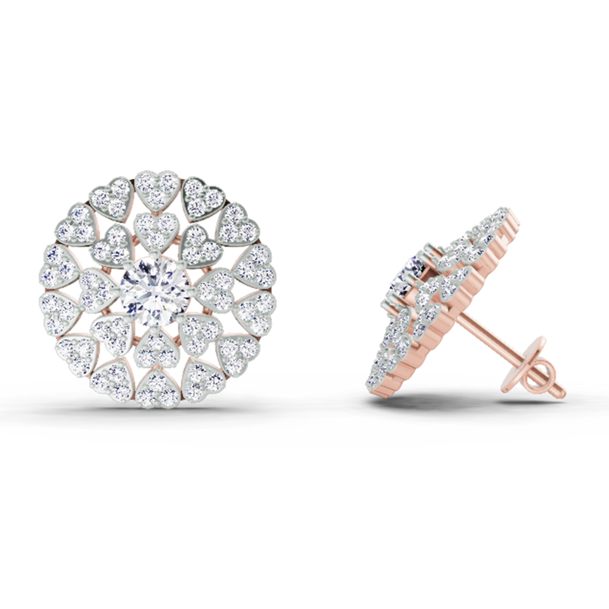 1.45 Carat Heart Shape Halo Earrings 14K - Rose Gold
