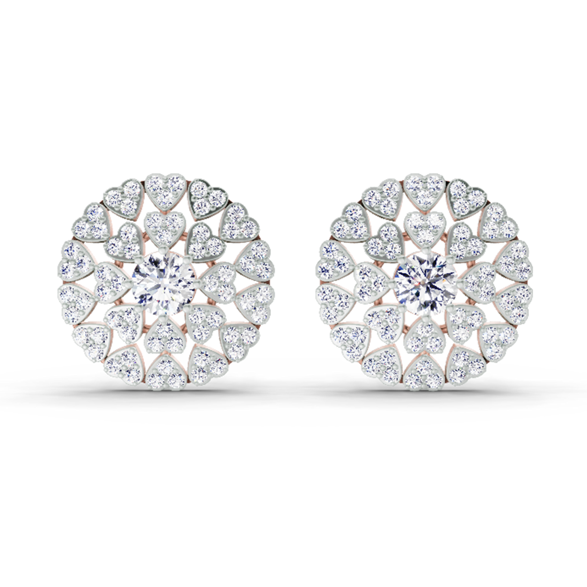 1.45 Carat Heart Shape Halo Earrings 14K - Rose Gold