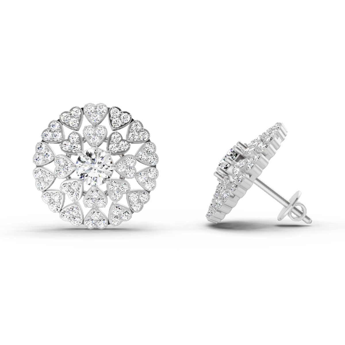 1.45 Carat Heart Shape Halo Earrings 14K - White Gold