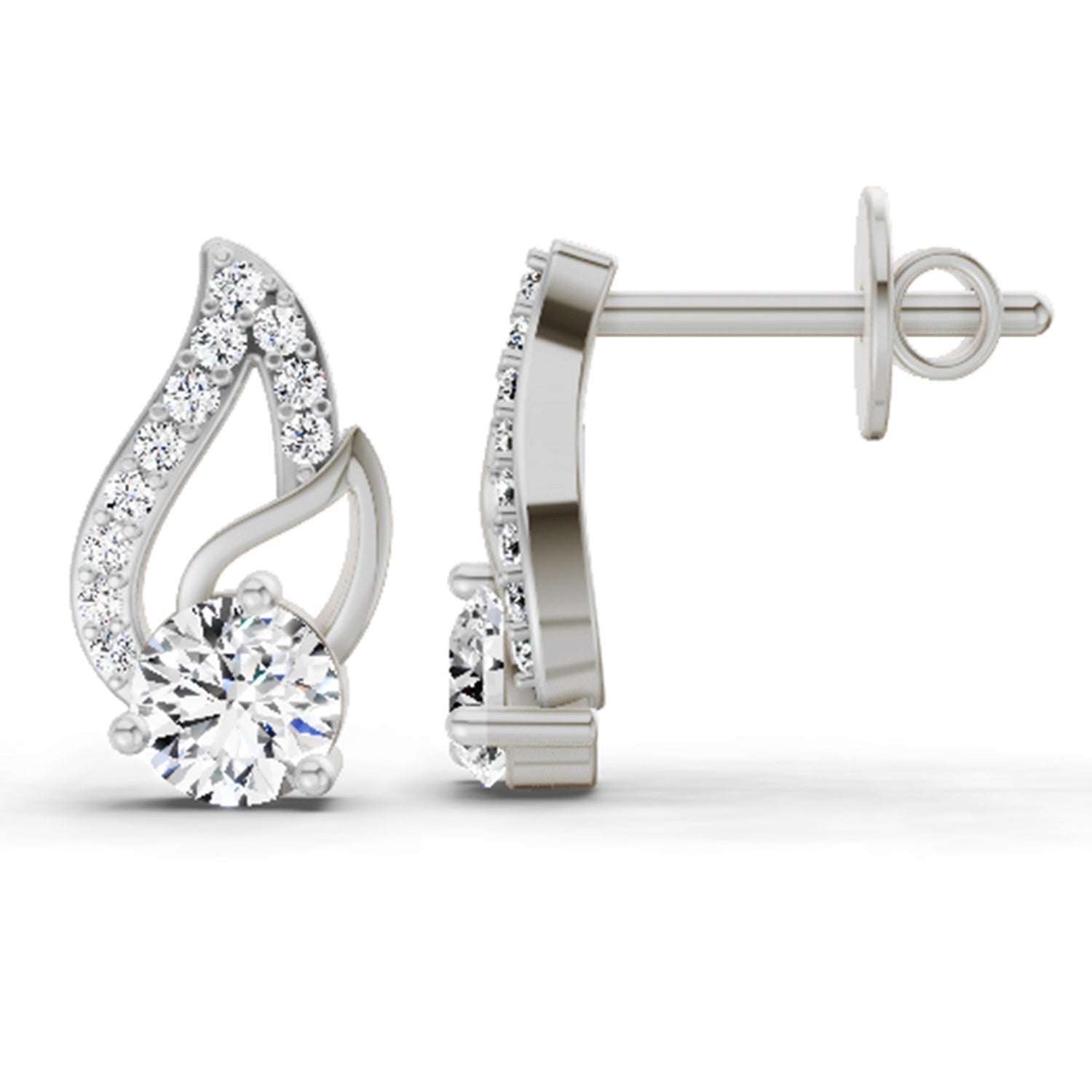 0.60 Carat Round Stud Earrings 14K - White Gold