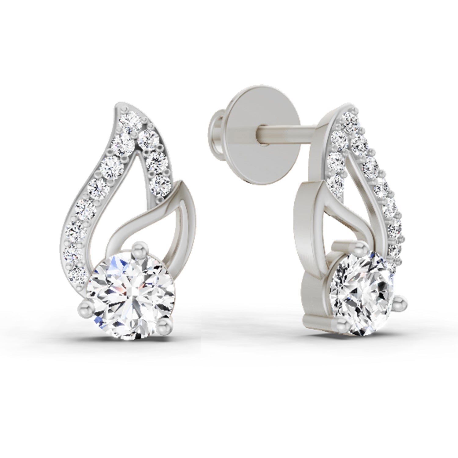 0.60 Carat Round Stud Earrings 14K - White Gold