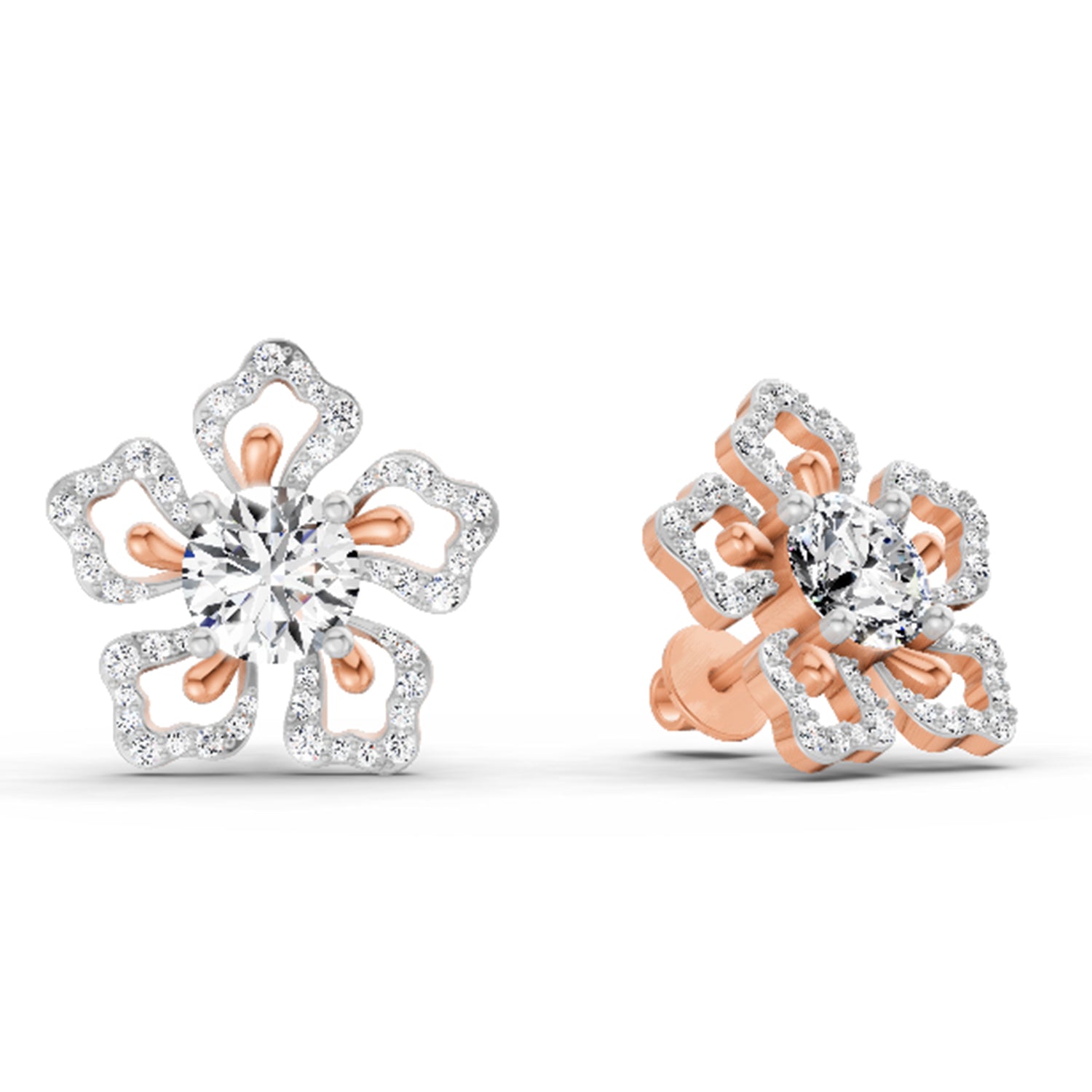 2.66 Carat Cluster Diamond Earrings 14K - Rose Gold