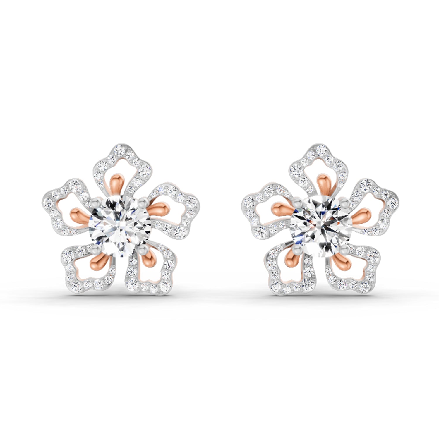 2.66 Carat Cluster Diamond Earrings 14K - Rose Gold
