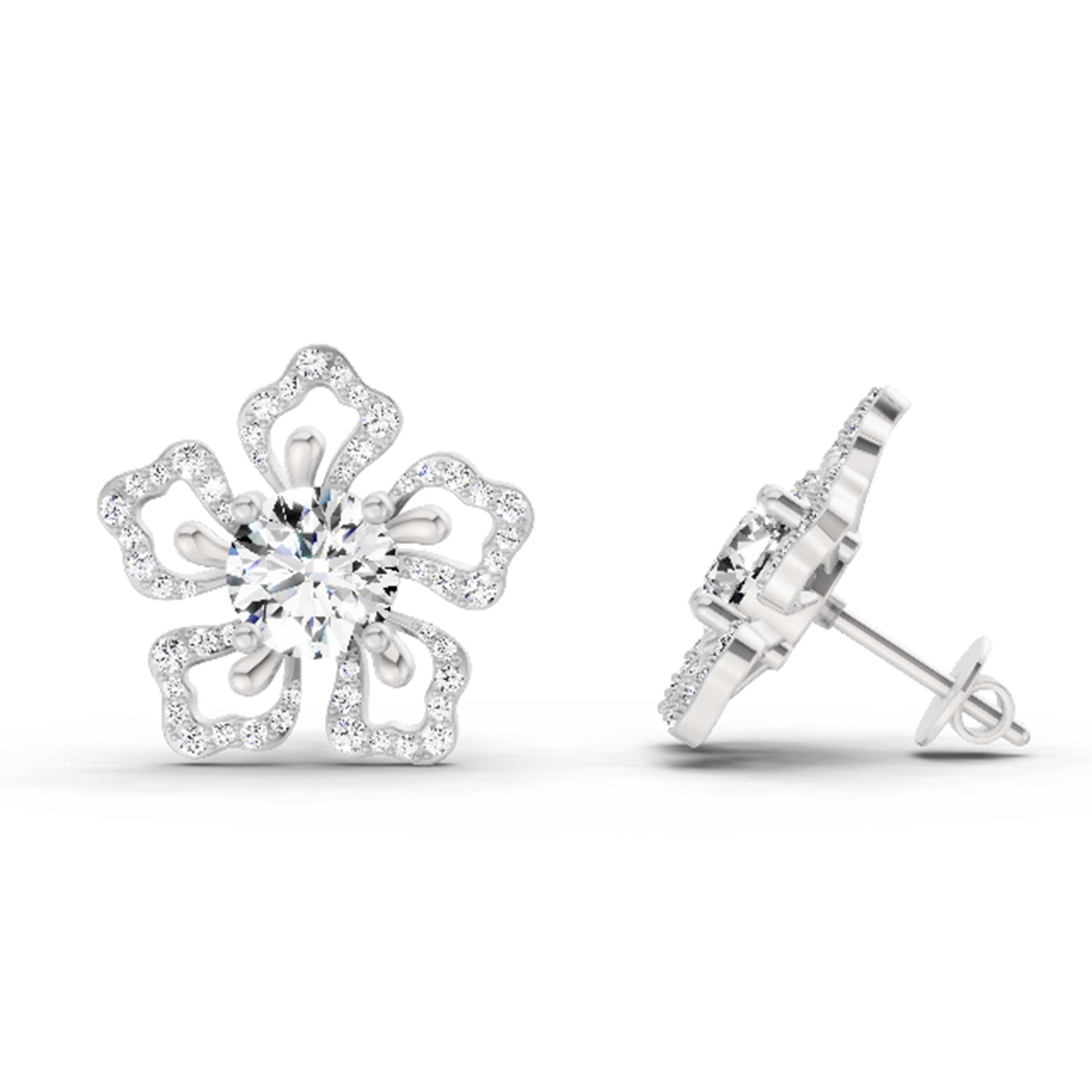 2.66 Carat Cluster Diamond Earrings 14K - White Gold