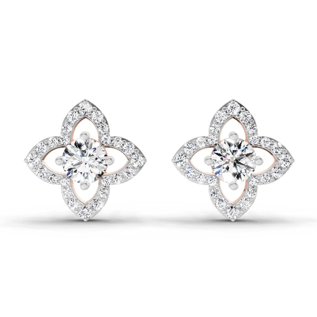 1.41 Carat Halo Diamond Earrings 14K - Rose Gold
