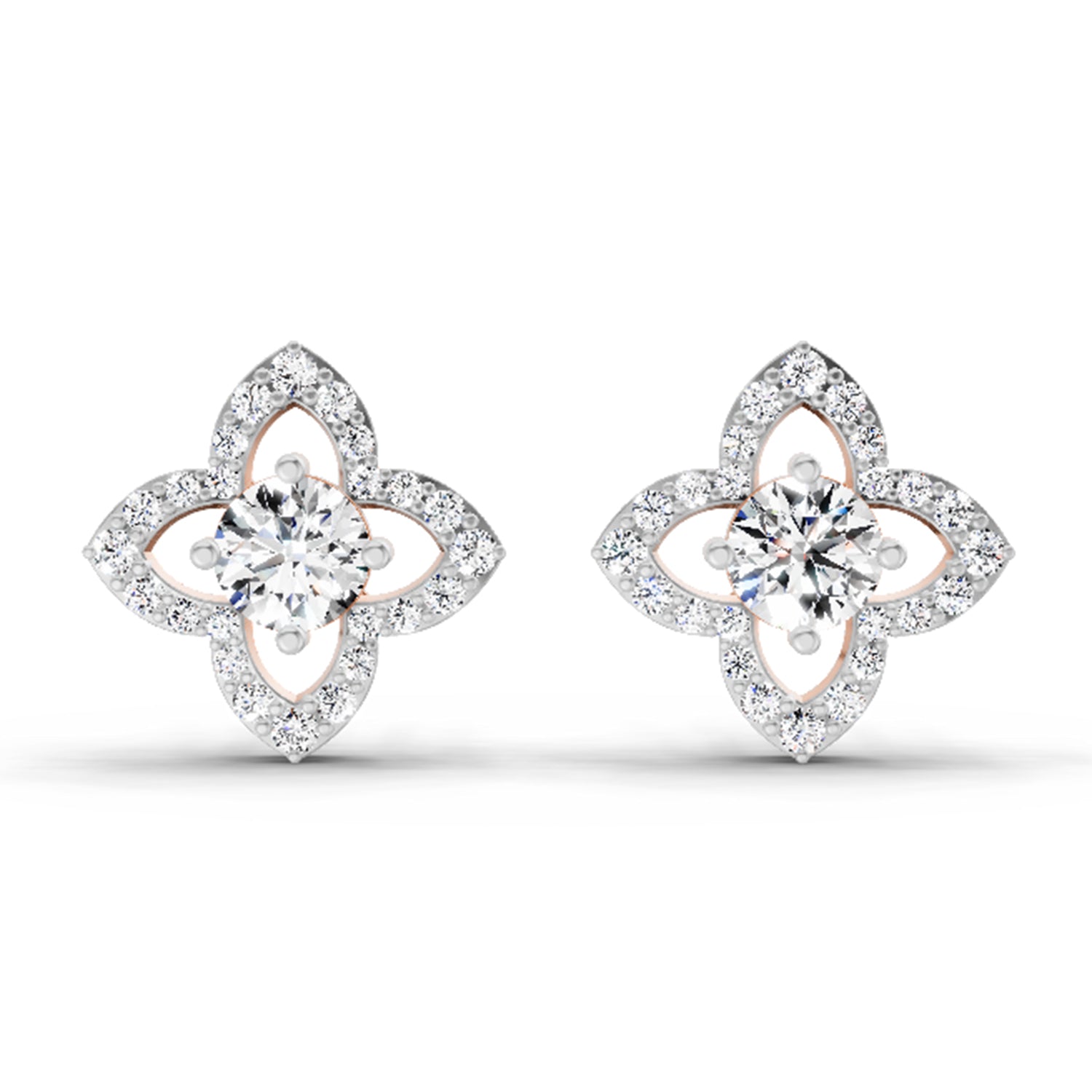 1.41 Carat Halo Diamond Earrings 14K - Rose Gold