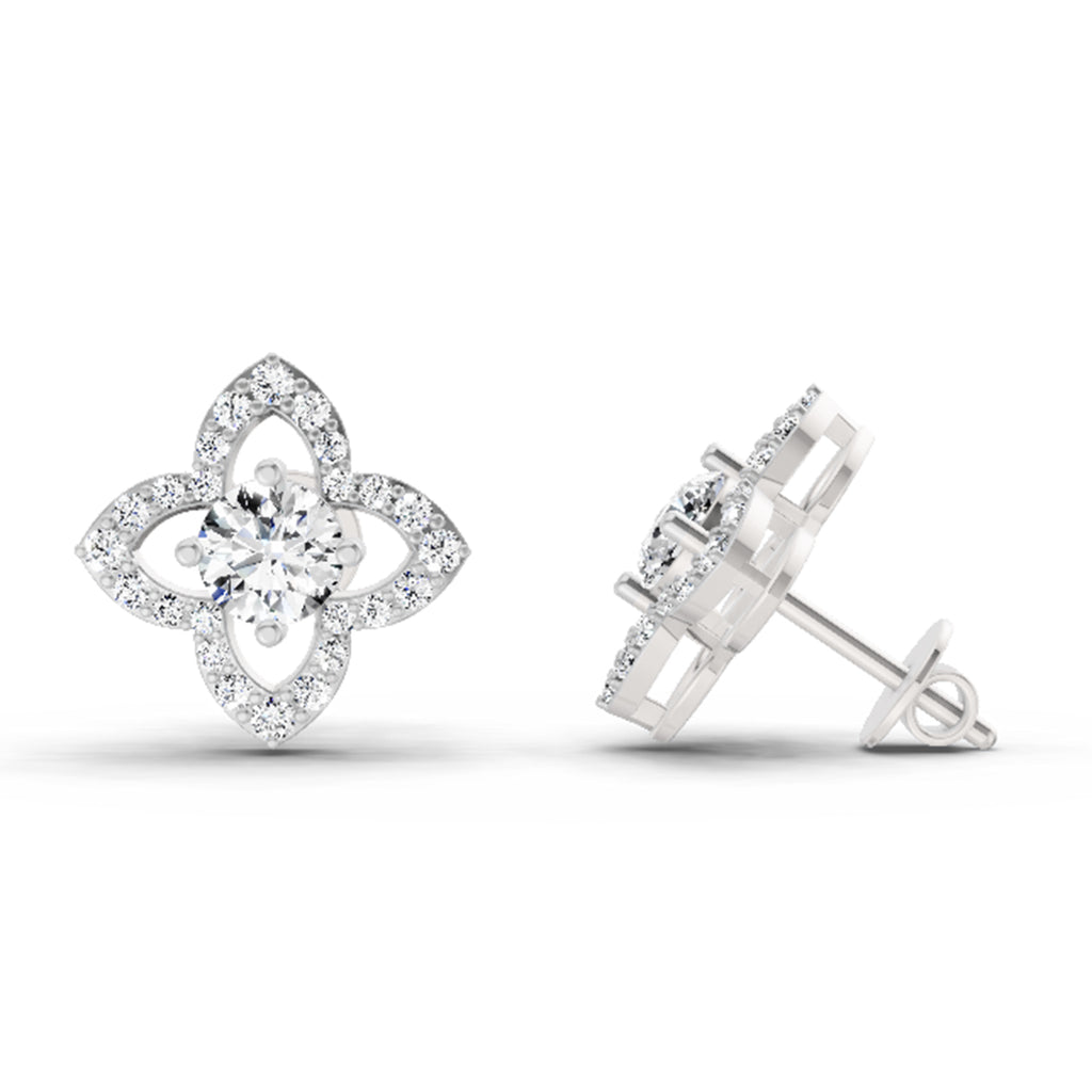 1.41 Carat Halo Diamond Earrings 14K - White Gold