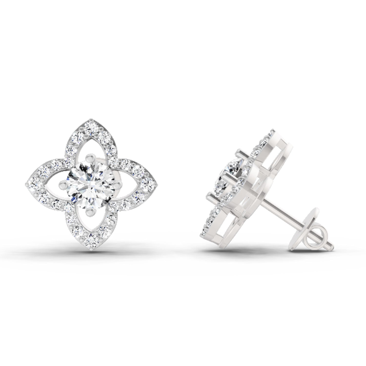 1.41 Carat Halo Diamond Earrings 14K - White Gold