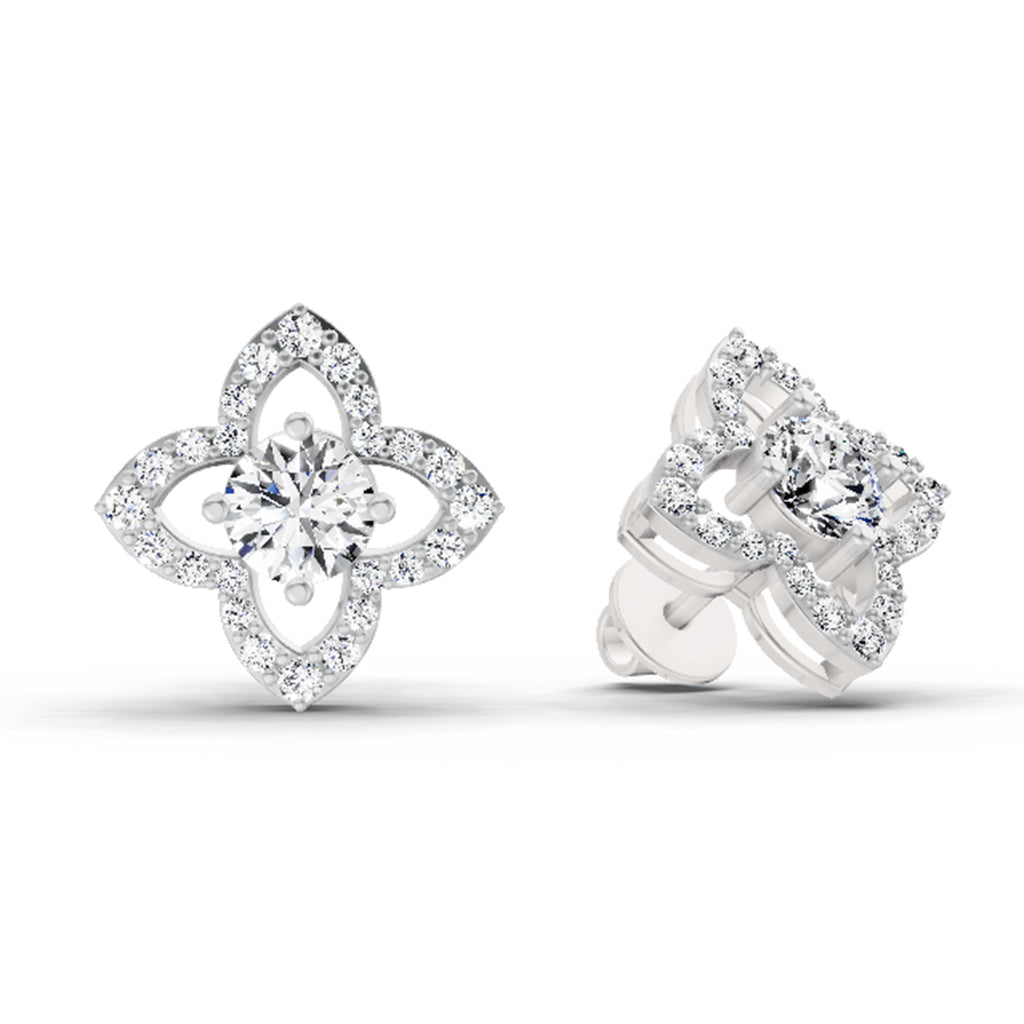 1.41 Carat Halo Diamond Earrings 14K - White Gold
