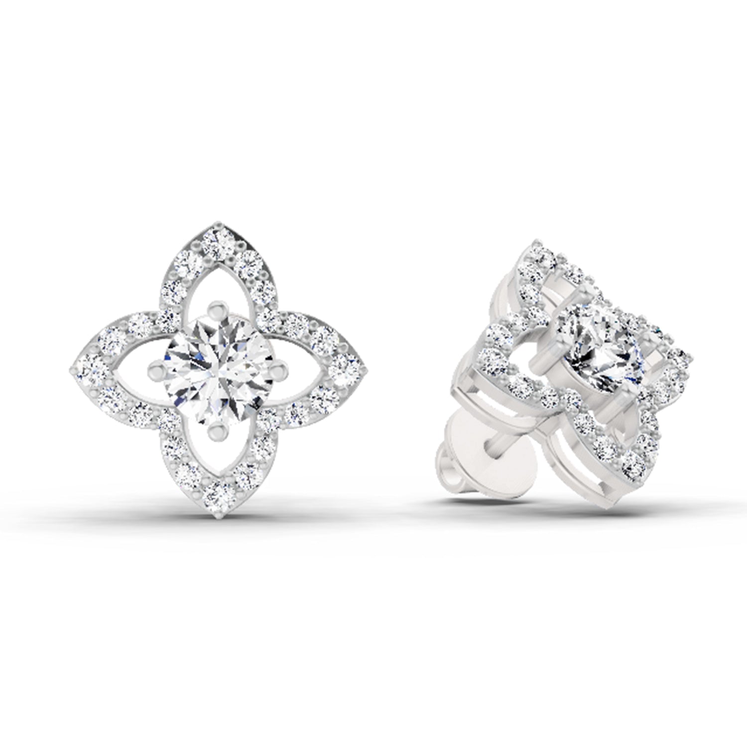 1.41 Carat Halo Diamond Earrings 14K - White Gold