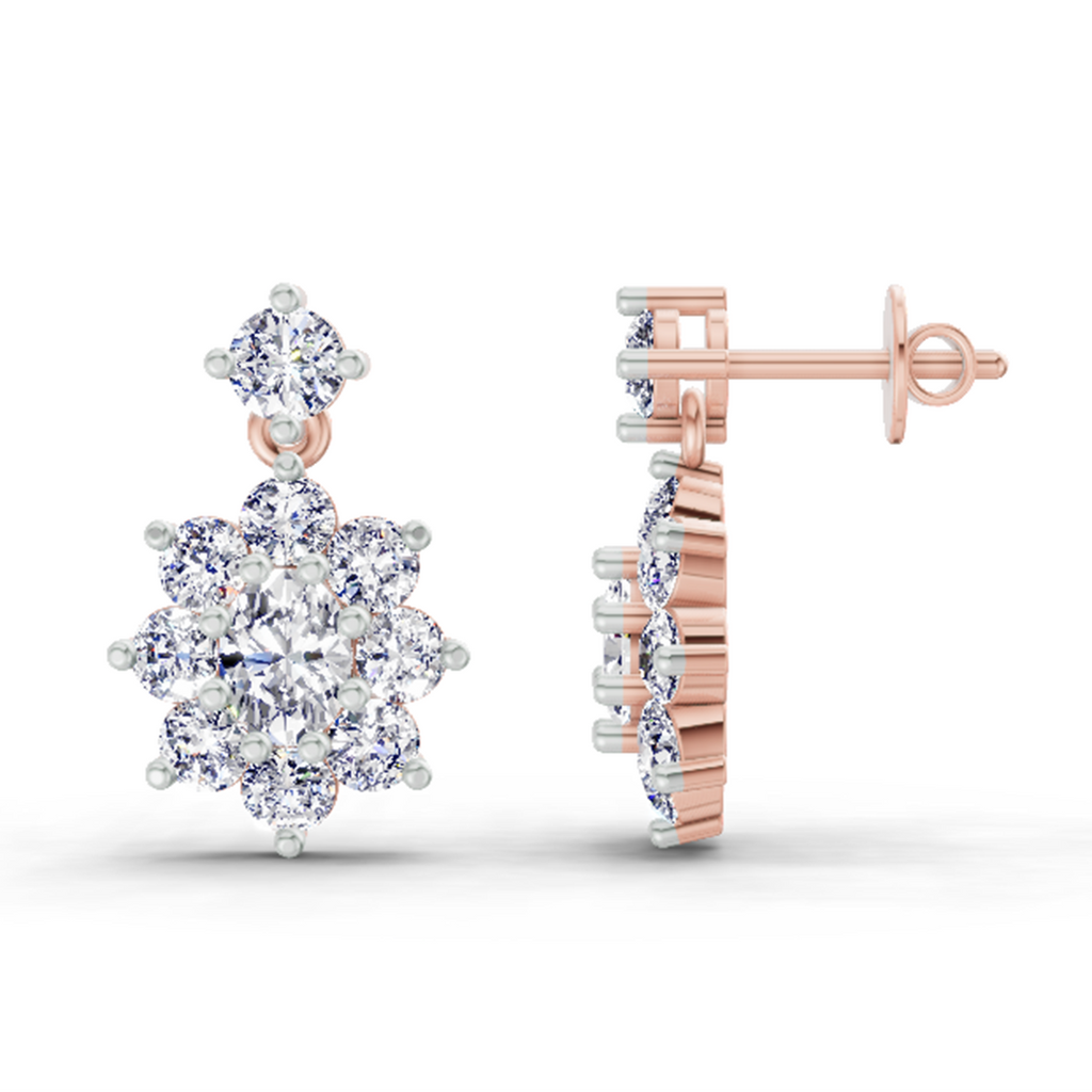 2.79 Carat Floral Drop Stud Earrings 14K - Rose Gold