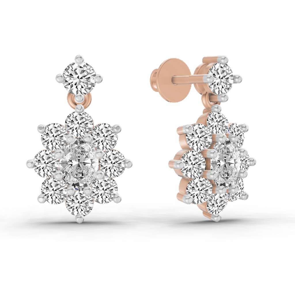 2.79 Carat Floral Drop Stud Earrings 14K - Rose Gold