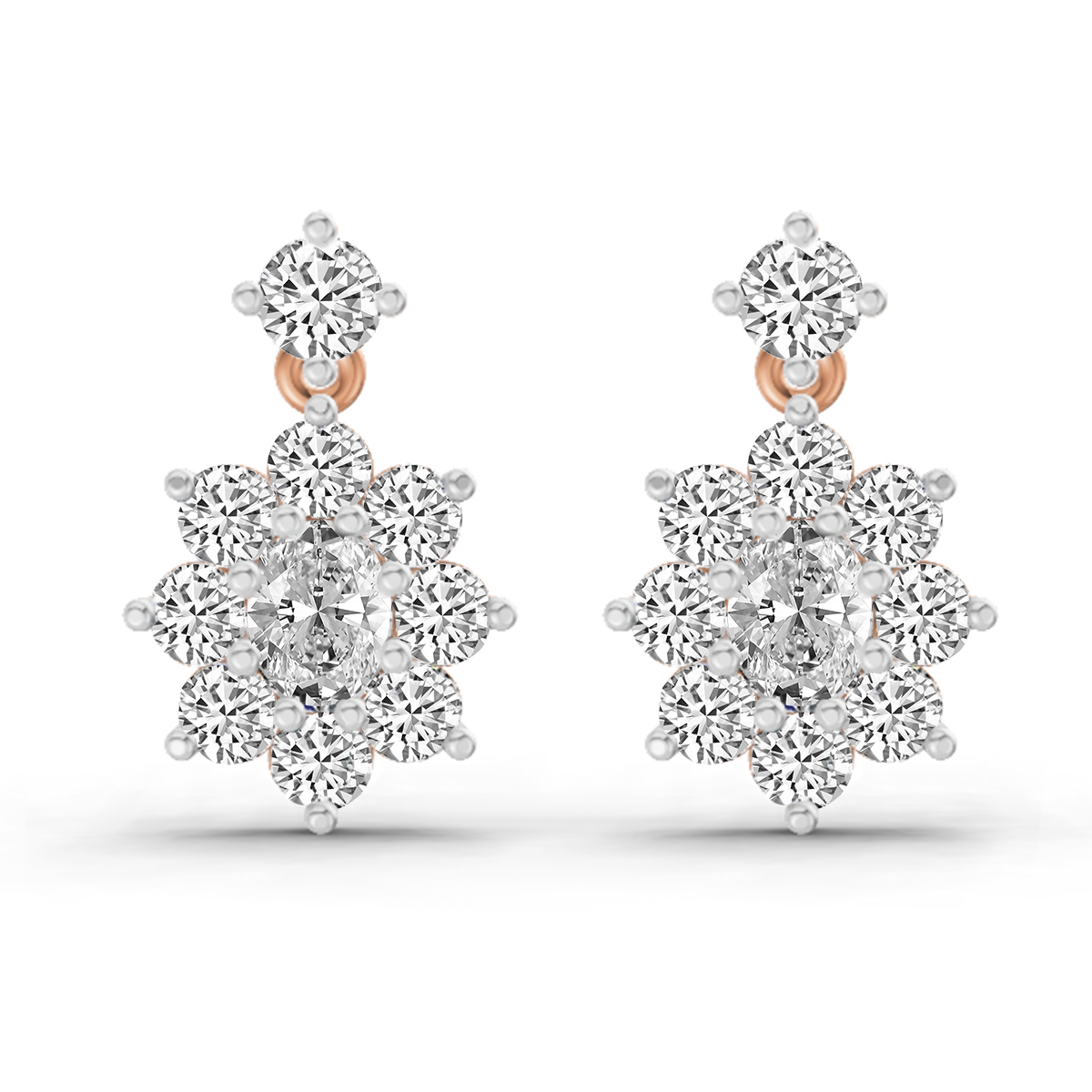 2.79 Carat Floral Drop Stud Earrings 14K - Rose Gold