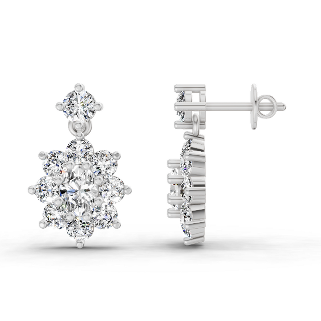 2.79 Carat Floral Drop Stud Earrings 14K - White Gold