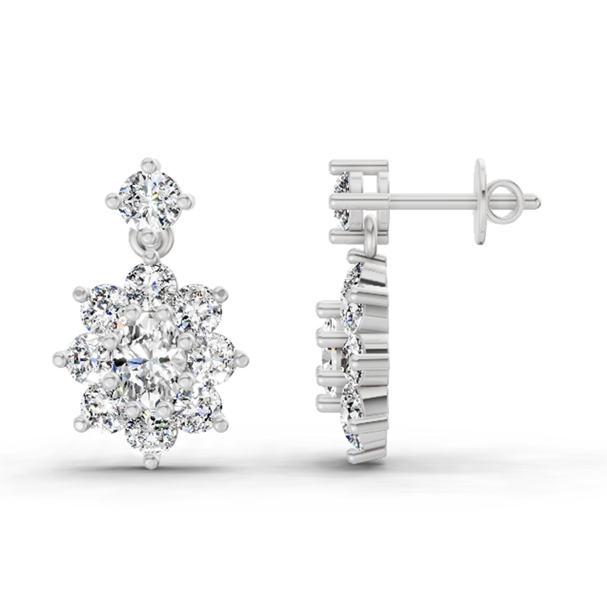 2.79 Carat Floral Drop Stud Earrings 14K - White Gold