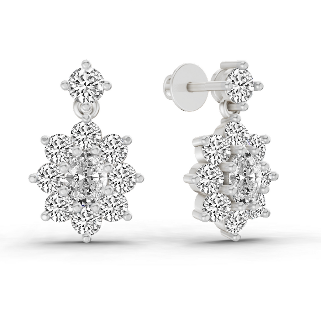 2.79 Carat Floral Drop Stud Earrings 14K - White Gold