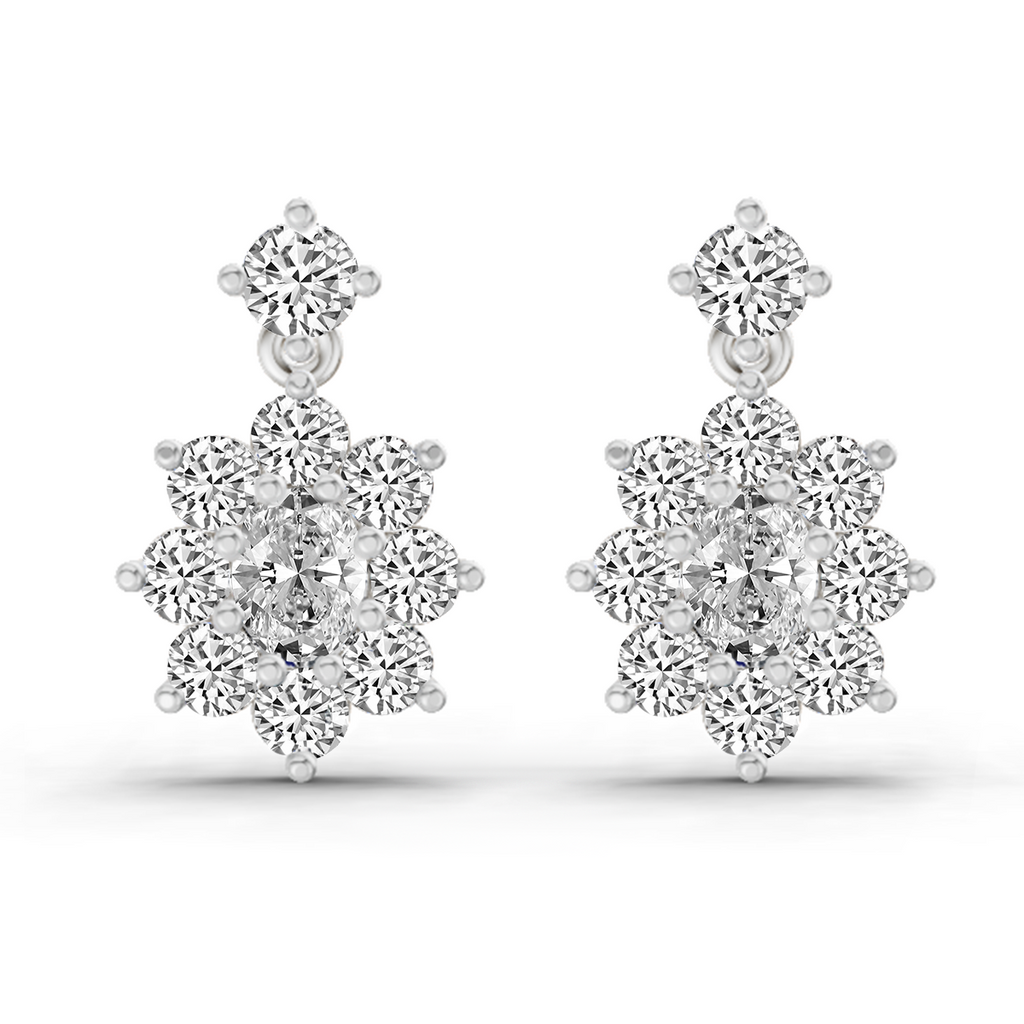 2.79 Carat Floral Drop Stud Earrings 14K - White Gold