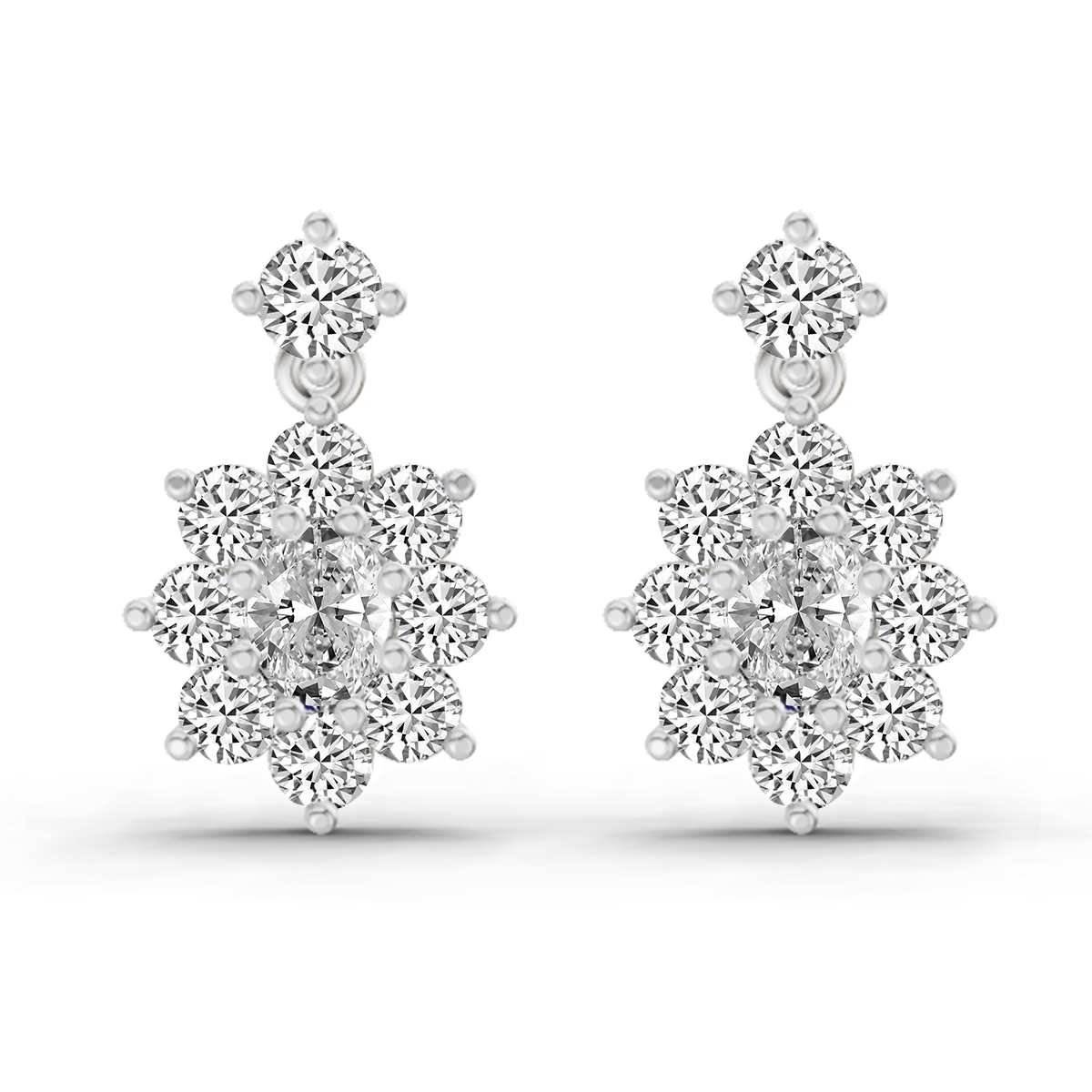 2.79 Carat Floral Drop Stud Earrings 14K - White Gold