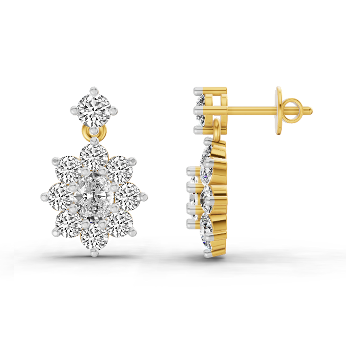 2.79 Carat Floral Drop Stud Earrings 14K