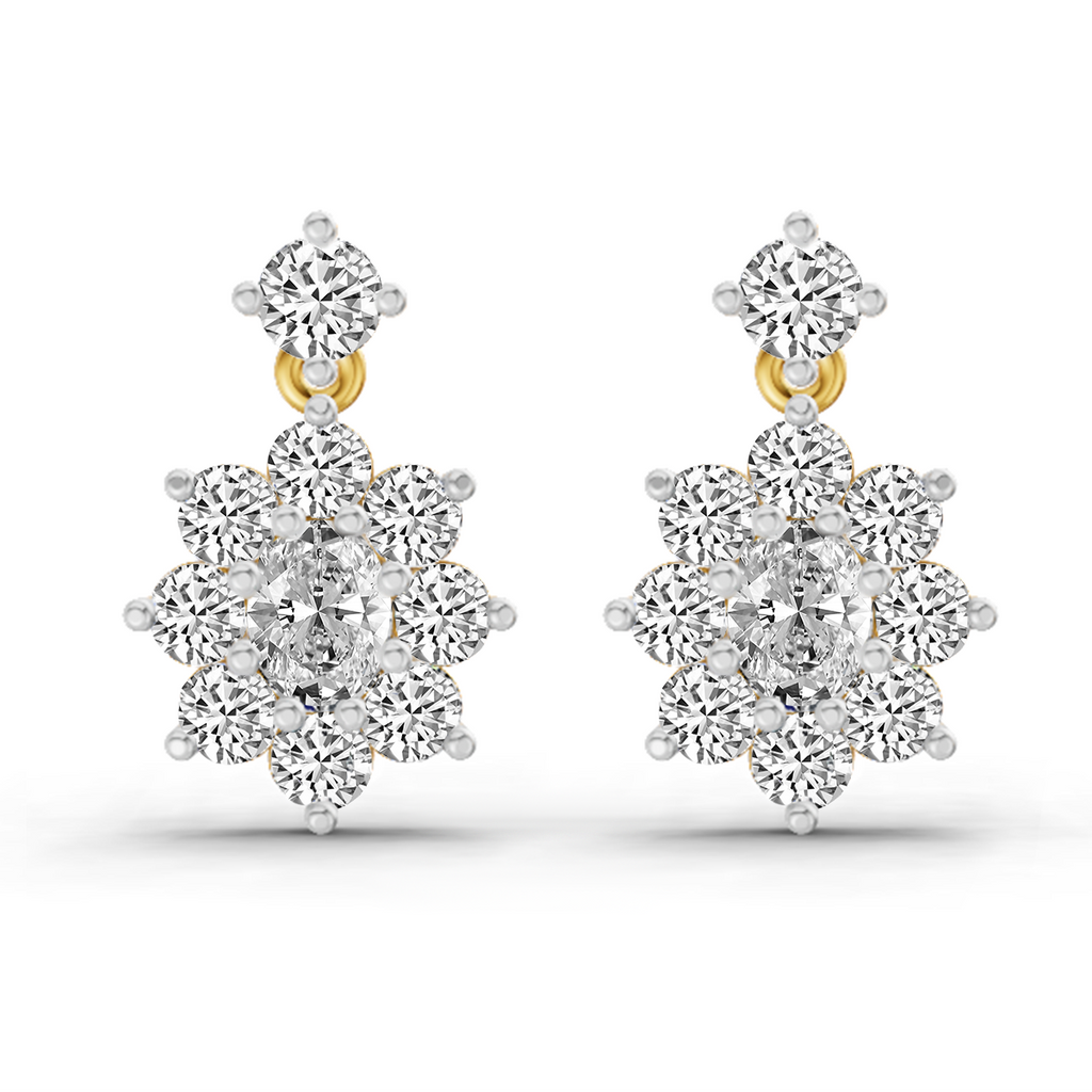 2.79 Carat Floral Drop Stud Earrings 14K