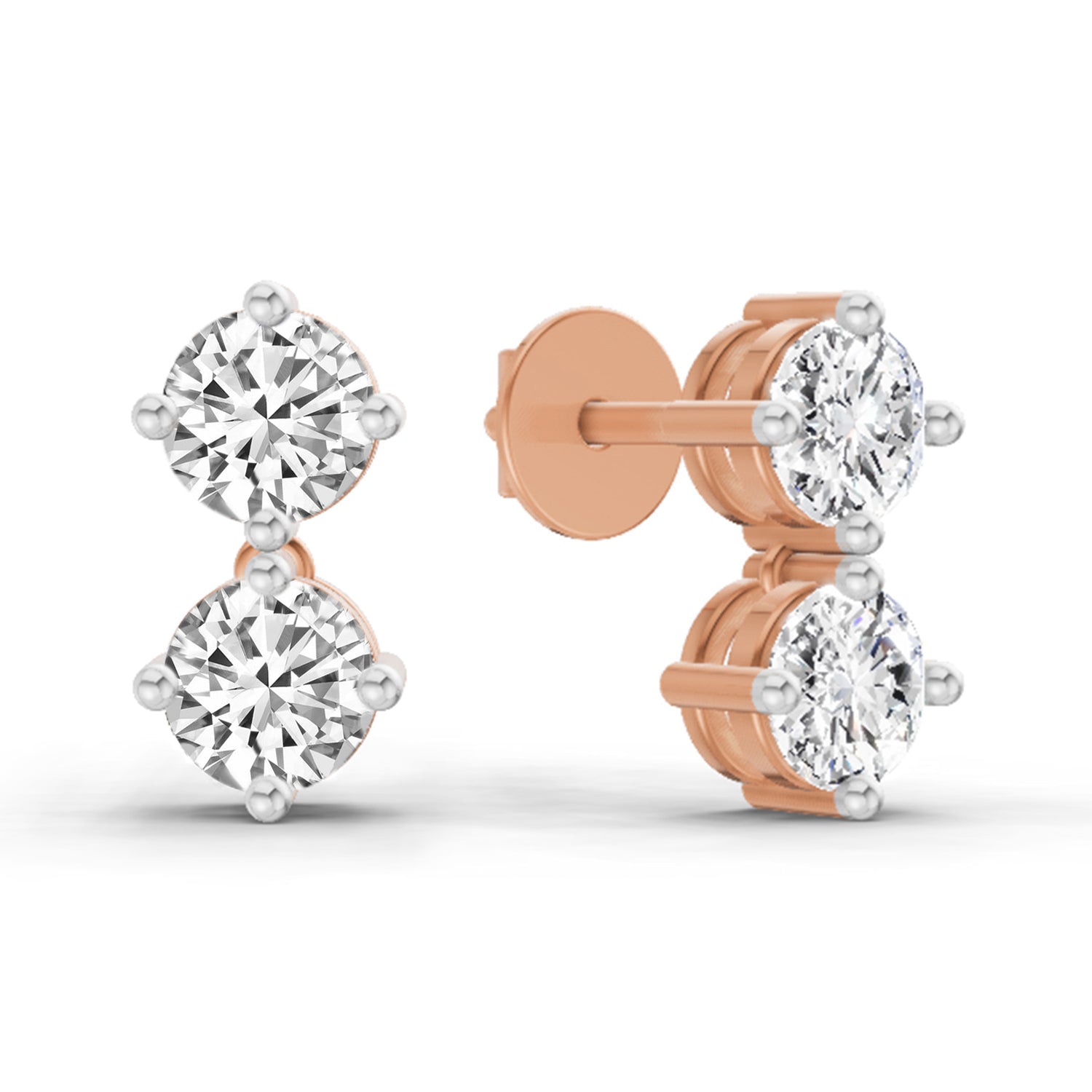 1.06 Carat Round Drop Earrings 14K - Rose Gold